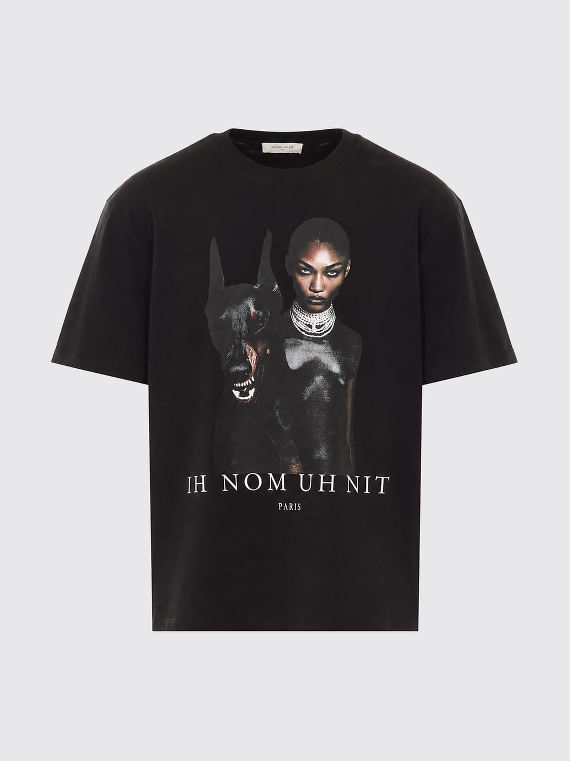 IH NOM UH NIT T-SHIRT: Graphic Print Cotton Crewneck T-Shirt Ih Nom Uh Nit with Contrast Logo, Black - Img 2