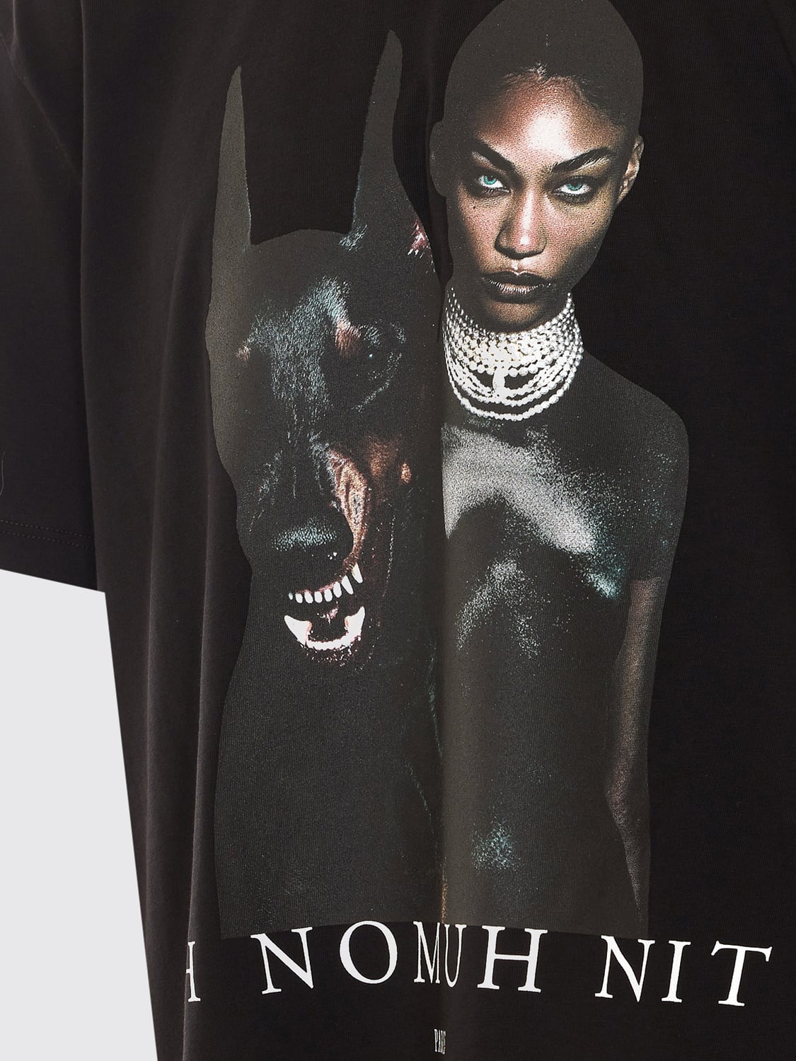 IH NOM UH NIT T-SHIRT: Graphic Print Cotton Crewneck T-Shirt Ih Nom Uh Nit with Contrast Logo, Black - Img 4