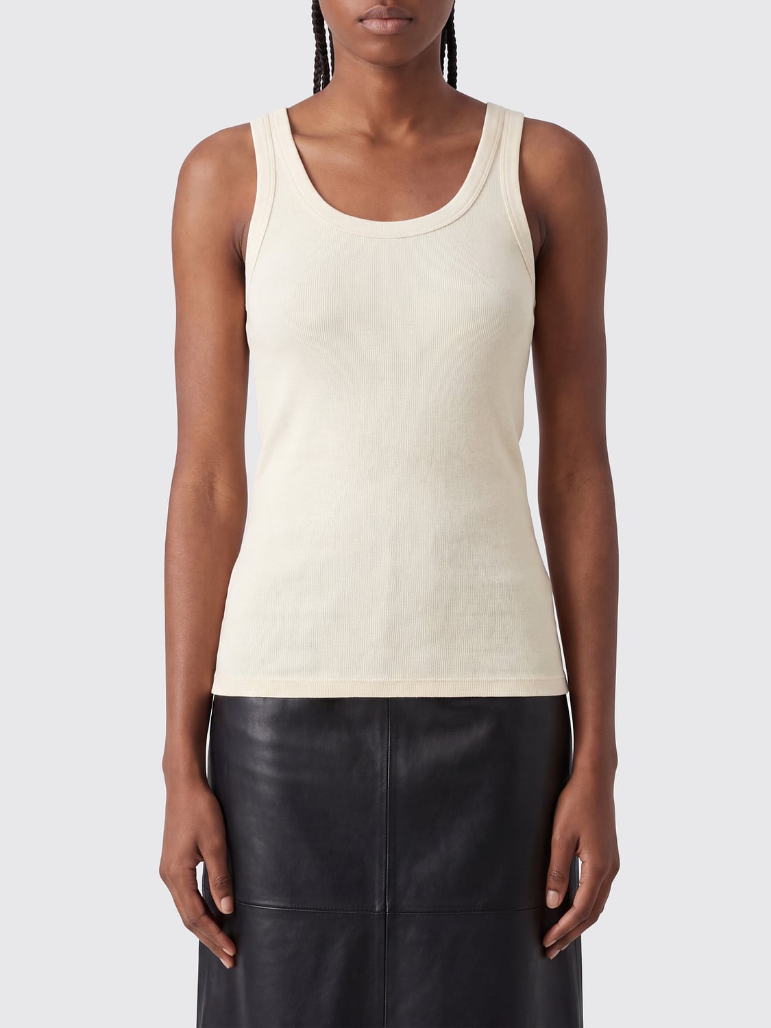 LEMAIRE CAMISETA: Top de tirantes Lemaire slim fit de algodón con cuello en U, Crema - Img 1