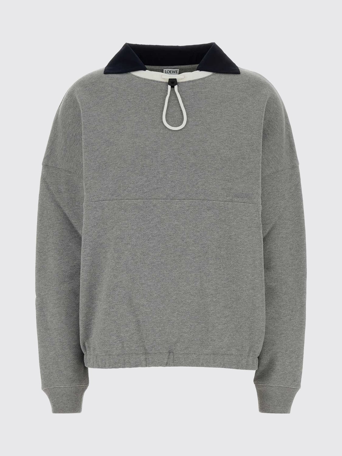 LOEWE SUDADERA: Sudadera Loewe de cuello redondo en algodón con hombros caídos y cordón, Gris - Img 2