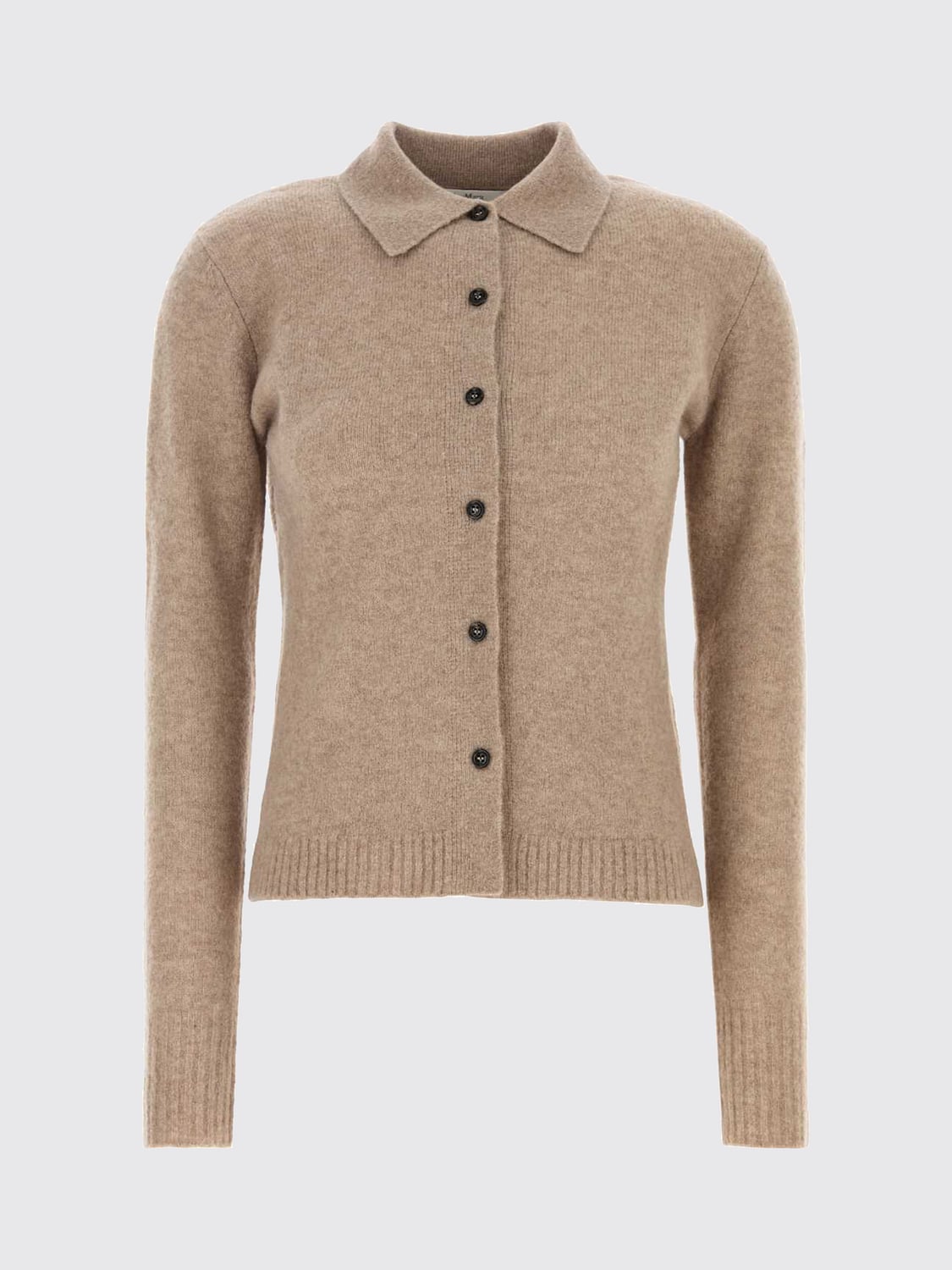 MAX MARA PULL: Cardigan esprit polo Max Mara en cachemire mélangé à bords côtelés, Chameau - Img 2