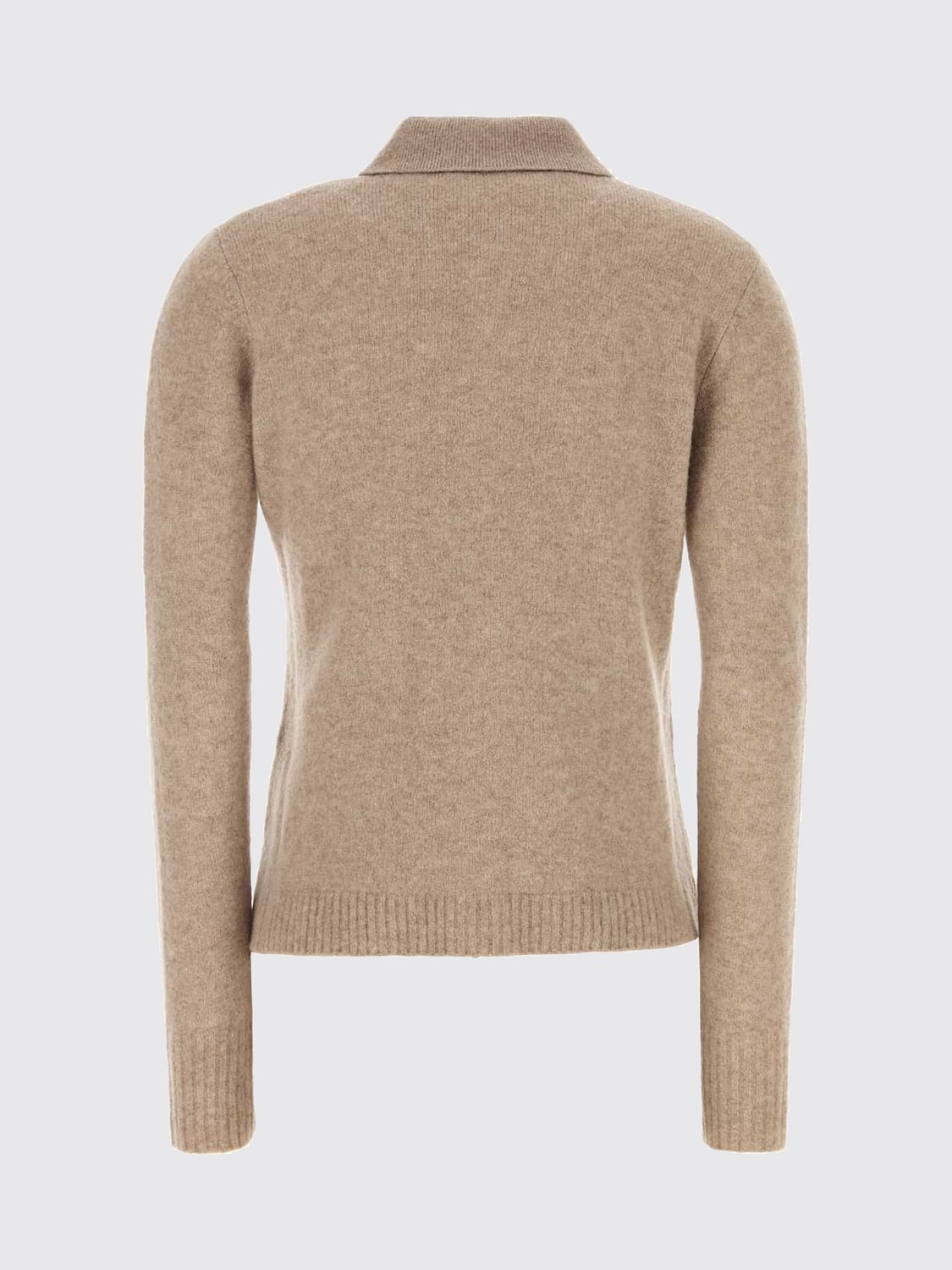 MAX MARA PULL: Cardigan esprit polo Max Mara en cachemire mélangé à bords côtelés, Chameau - Img 3