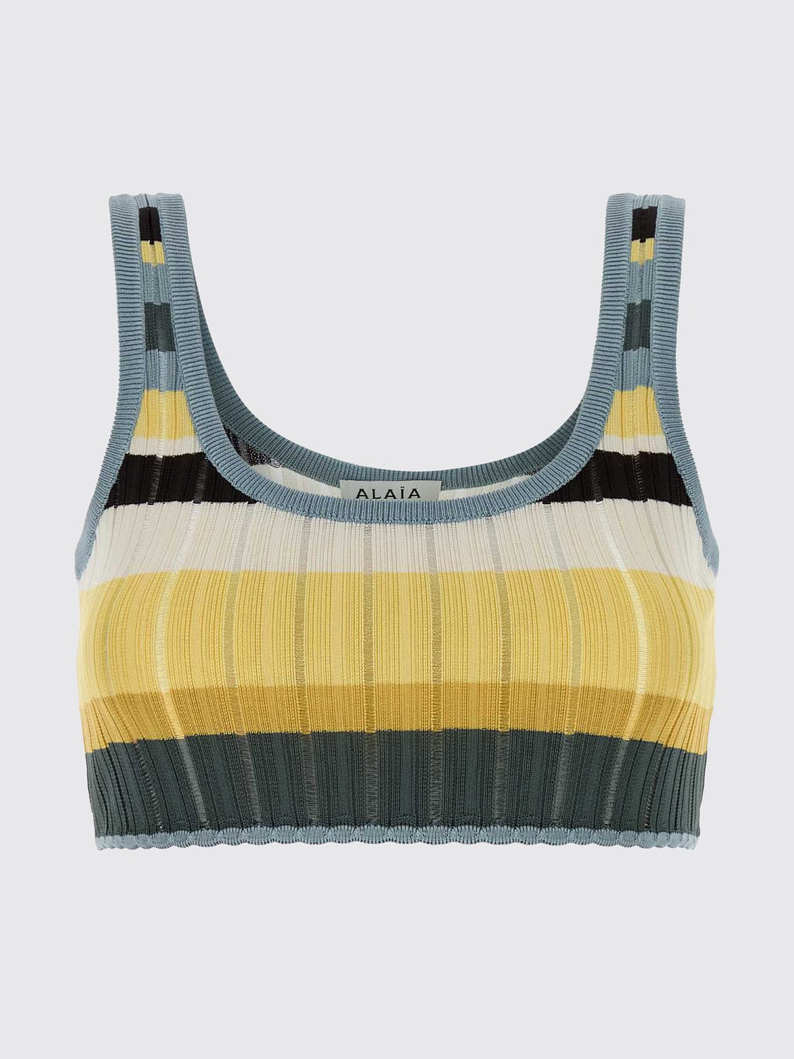 ALAÏA TOP: Gestreiftes Cropped-Top von Alaïa aus Viskose-Strick mit eckigem Ausschnitt, Bunt - Img 2