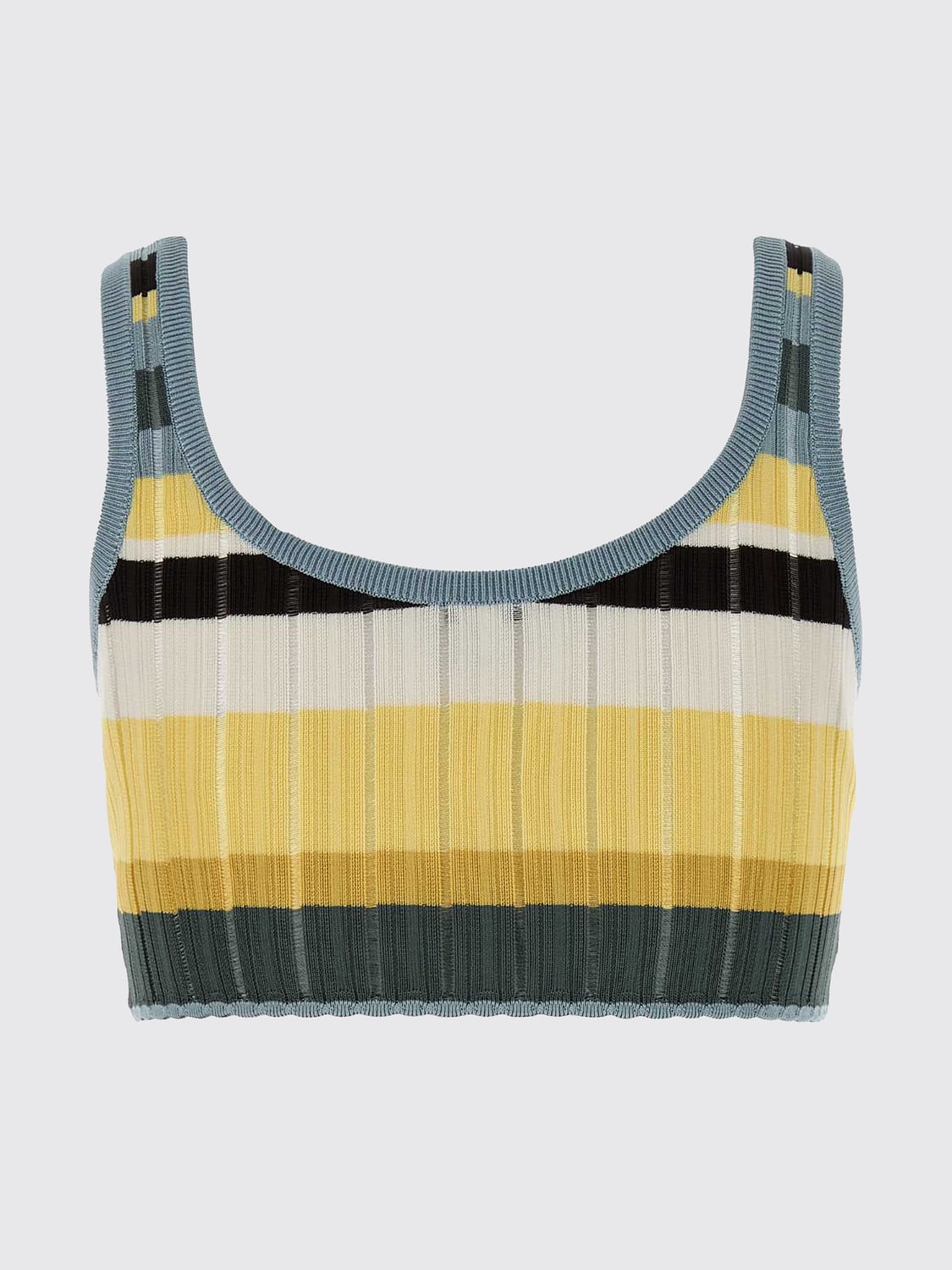 ALAÏA TOP: Gestreiftes Cropped-Top von Alaïa aus Viskose-Strick mit eckigem Ausschnitt, Bunt - Img 3