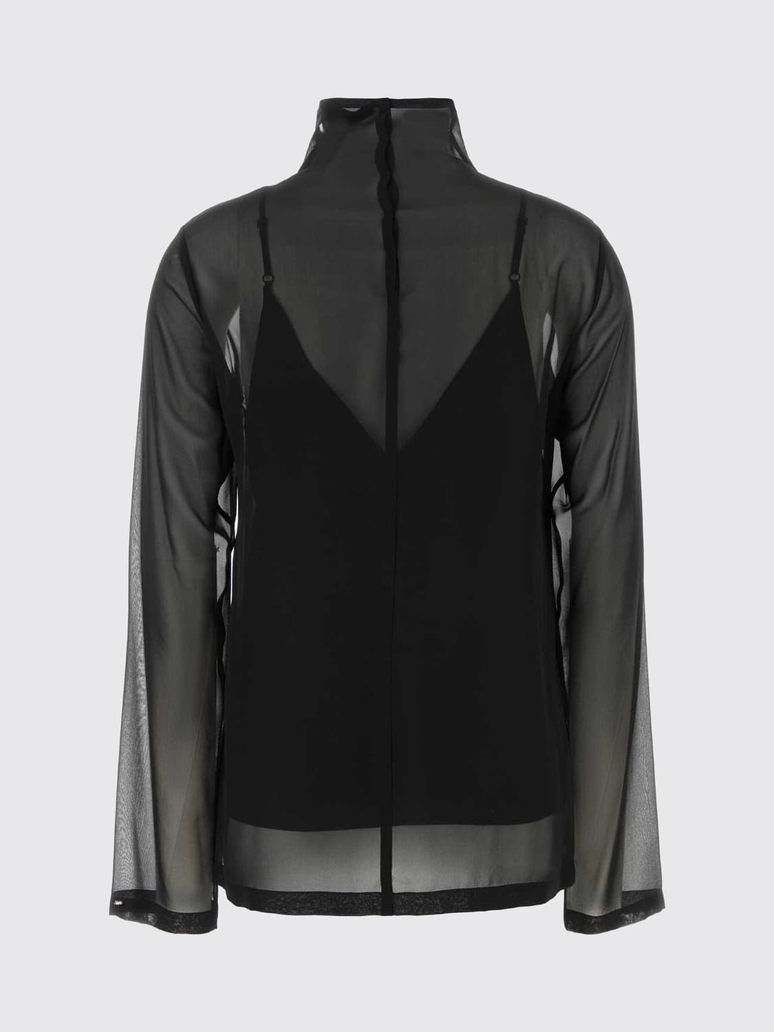 SPORTMAX TOP: Top de cuello alto Sportmax de seda transparente con manga larga, Negro - Img 3