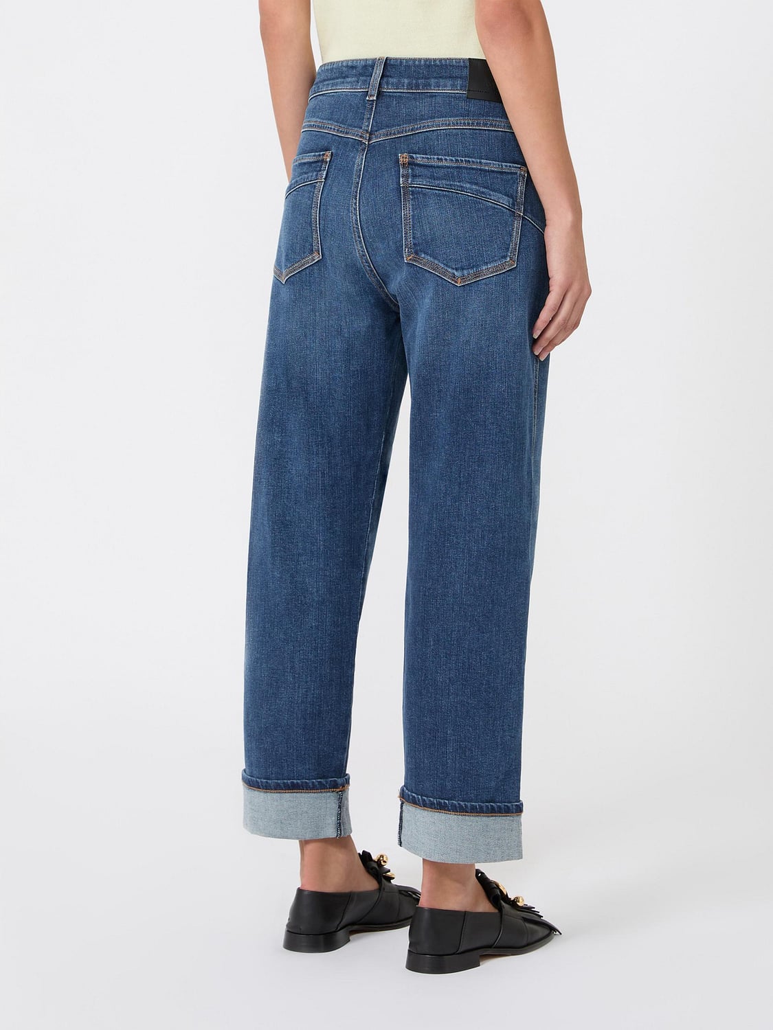 SPORTMAX VAQUEROS: Vaqueros rectos cropped Sportmax de talle medio en denim de algodón con vuelta, Azul Oscuro 1 - Img 2