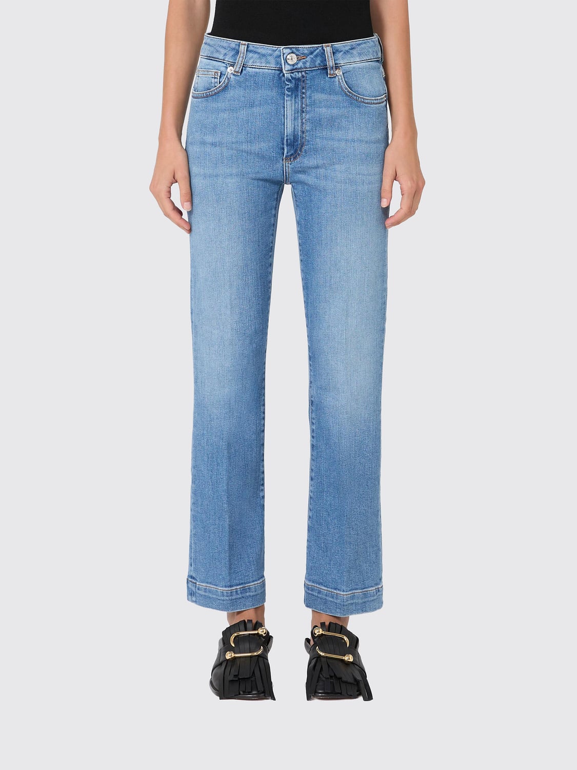 SPORTMAX VAQUEROS: Vaqueros rectos Sportmax de talle medio y cinco bolsillos en denim de algodón, Azul Oscuro - Img 1