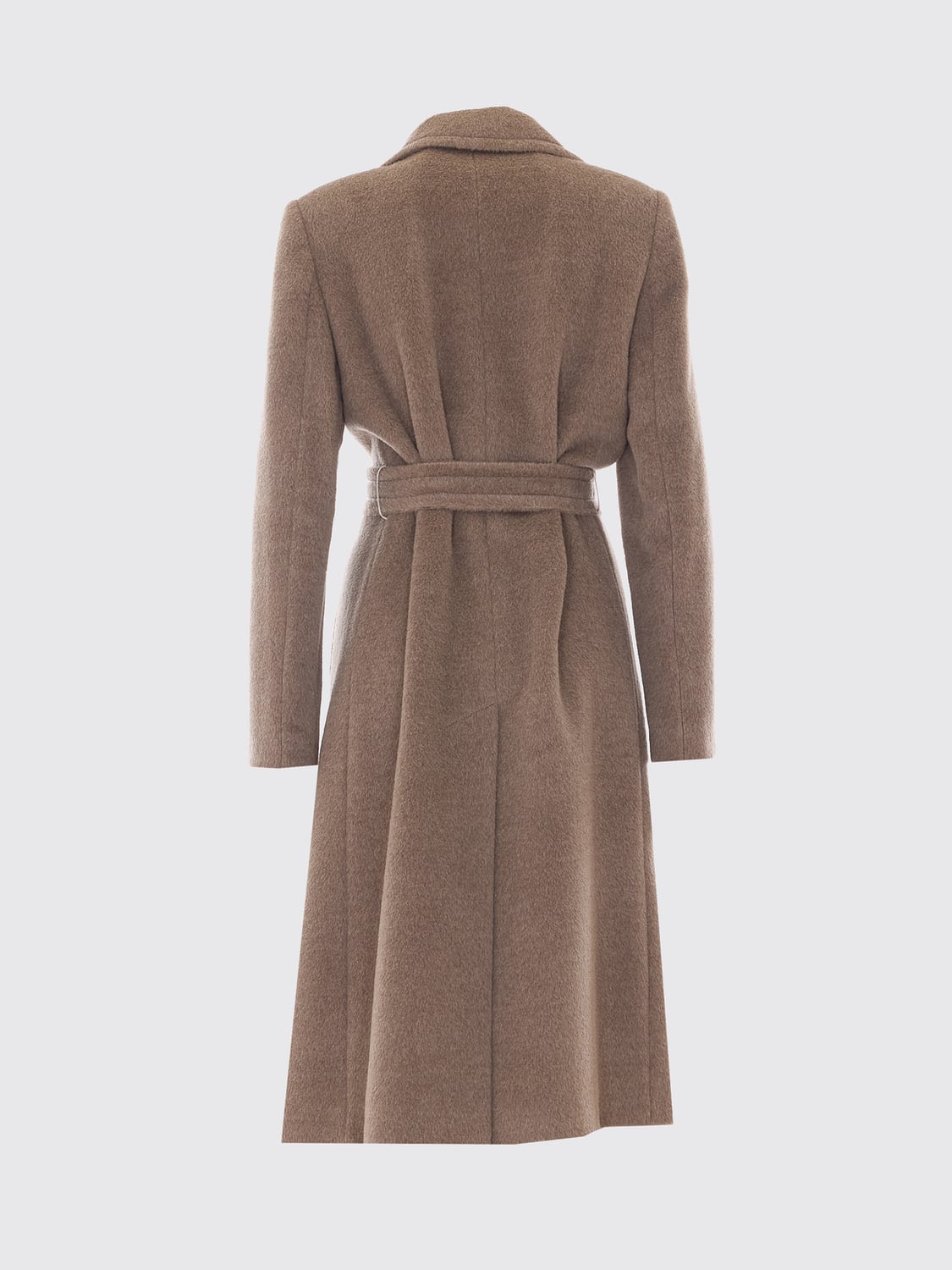 TAGLIATORE COAT: Long Belted Tagliatore Robe Coat in Alpaca and Virgin Wool, Beige - Img 3