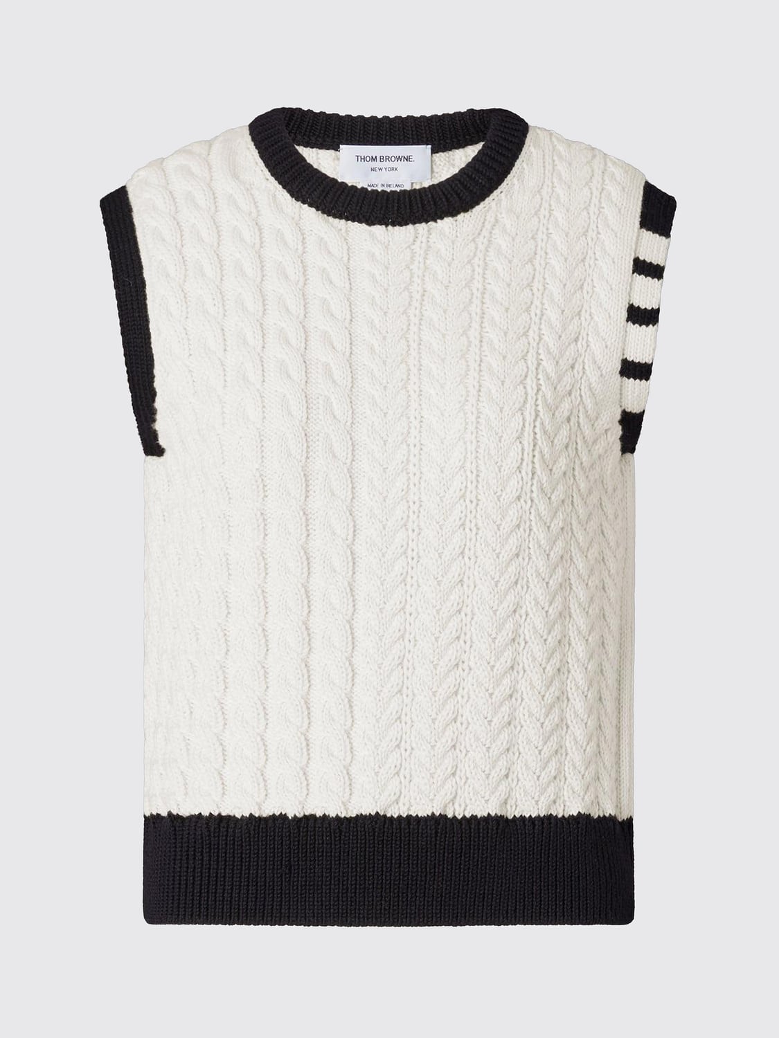THOM BROWNE WESTE: Rundhals-Weste Thom Browne aus Schurwolle mit 4-Bar-Streifen, Weiß - Img 3