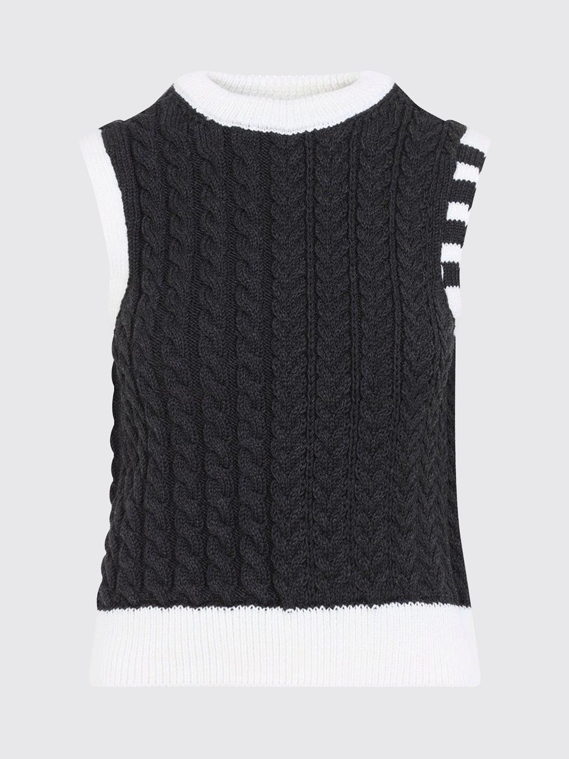 THOM BROWNE CHALECO: Chaleco Thom Browne de cuello redondo en lana virgen con motivo 4-bar, Gris - Img 2
