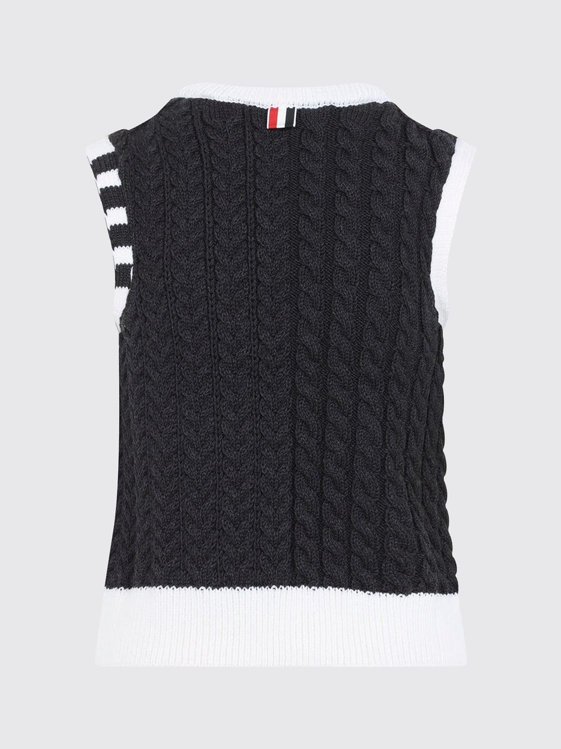 THOM BROWNE CHALECO: Chaleco Thom Browne de cuello redondo en lana virgen con motivo 4-bar, Gris - Img 3