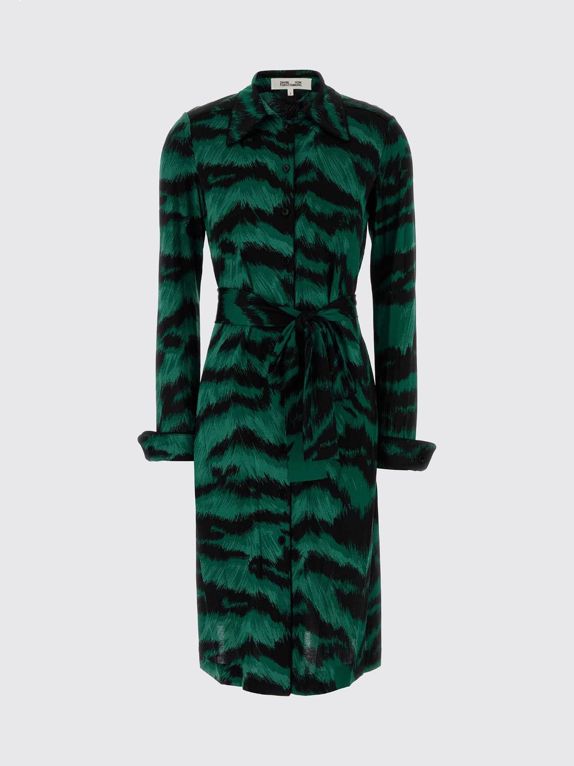 DIANE VON FURSTENBERG VESTIDO: Vestido camisero midi Diane Von Furstenberg de algodón con estampado de cebra, Verde - Img 2