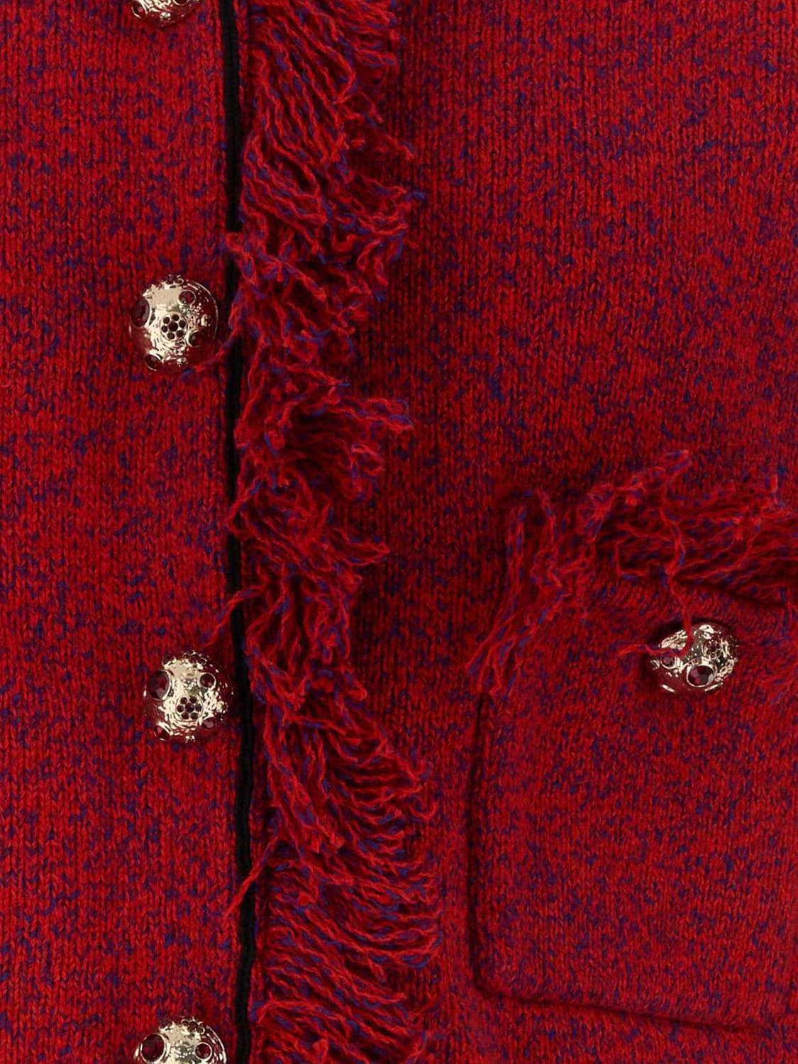 SELF-PORTRAIT GIACCA: Blazer corto Self-Portrait in misto lana e cotone con bordi sfrangiati, Rosso - Img 4