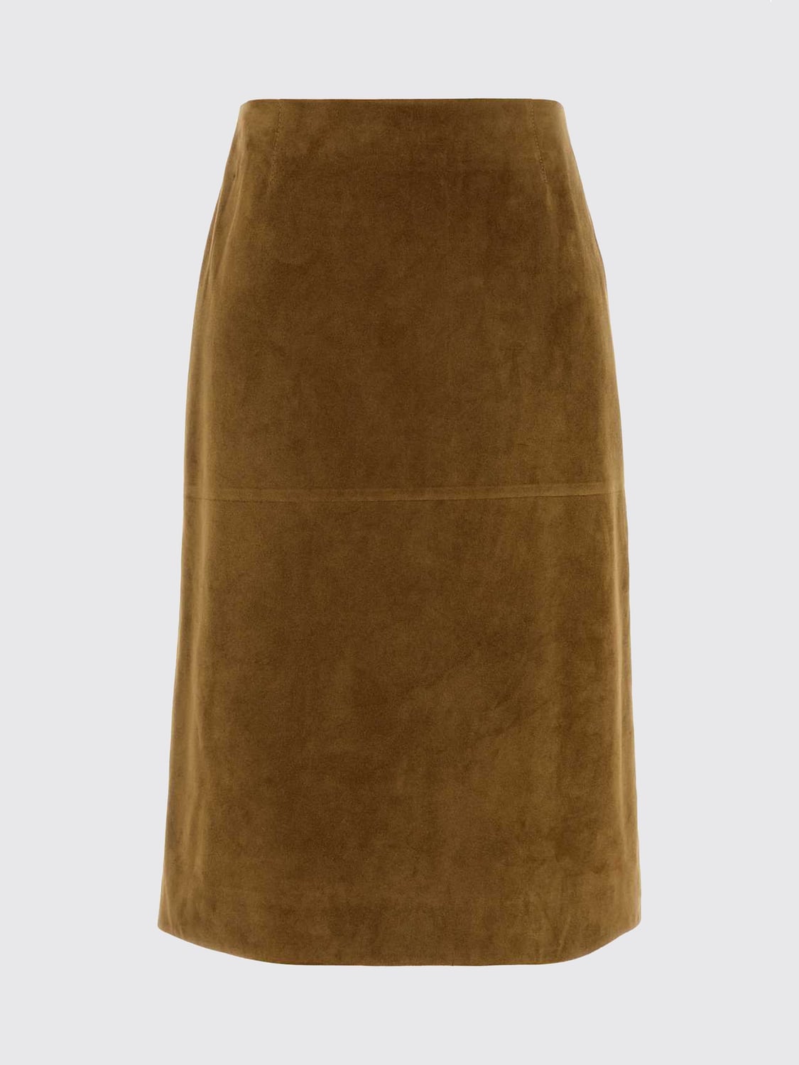 JIL SANDER FALDA: Falda midi de tubo Jil Sander de ante con talle alto y abertura trasera, Beige - Img 2