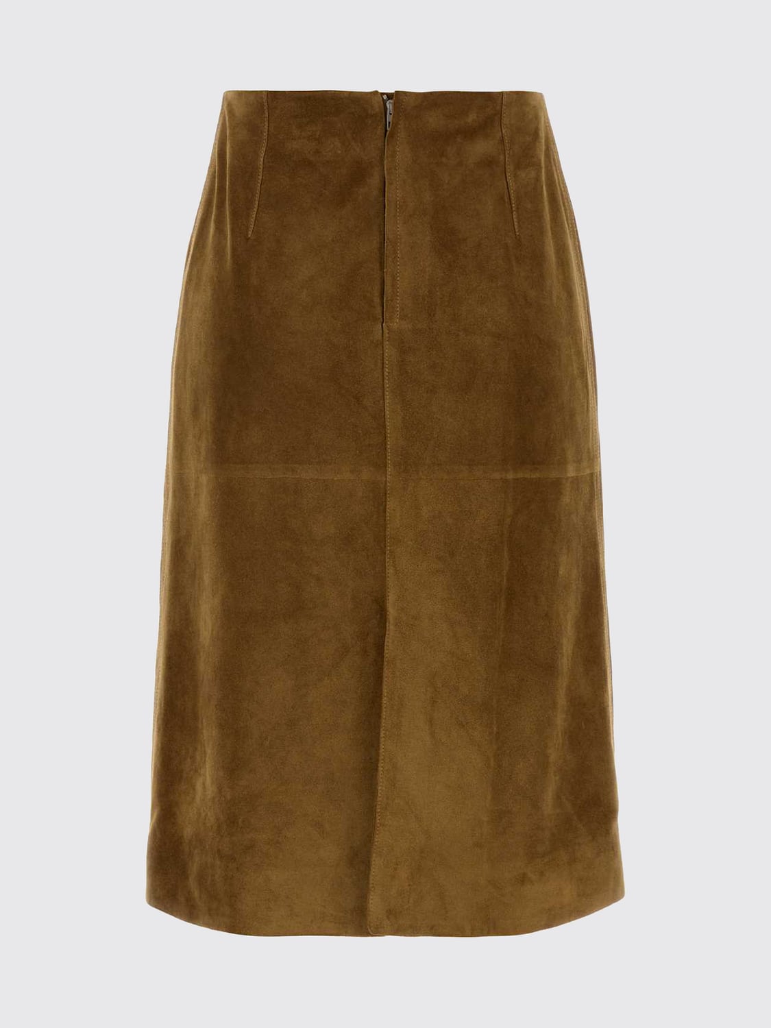 JIL SANDER FALDA: Falda midi de tubo Jil Sander de ante con talle alto y abertura trasera, Beige - Img 3