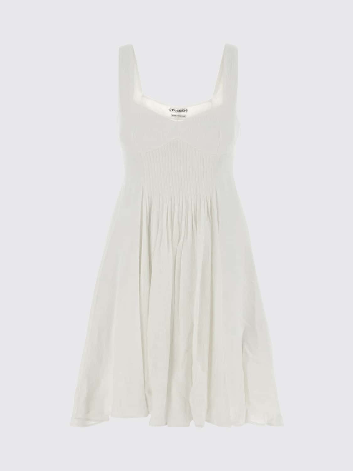 JW ANDERSON VESTIDO: Minivestido evasé JW Anderson de viscosa con escote en V y hombros descubiertos, Marfil - Img 2