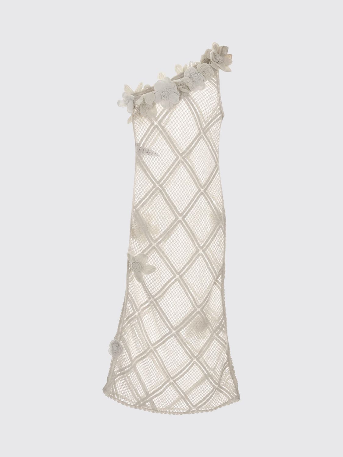 JW ANDERSON VESTIDO: Vestido midi de crochet JW Anderson de algodón con un solo hombro y flor, Lima - Img 3
