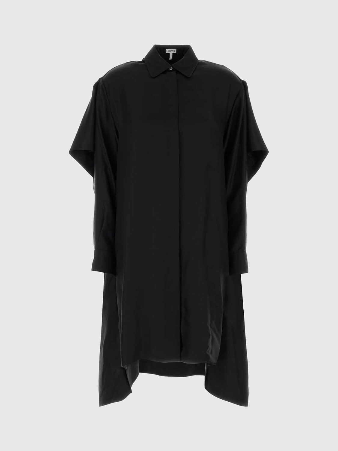 LOEWE VESTIDO: Minivestido camisero asimétrico Loewe de seda con hombros caídos y cuello clásico, Negro - Img 2