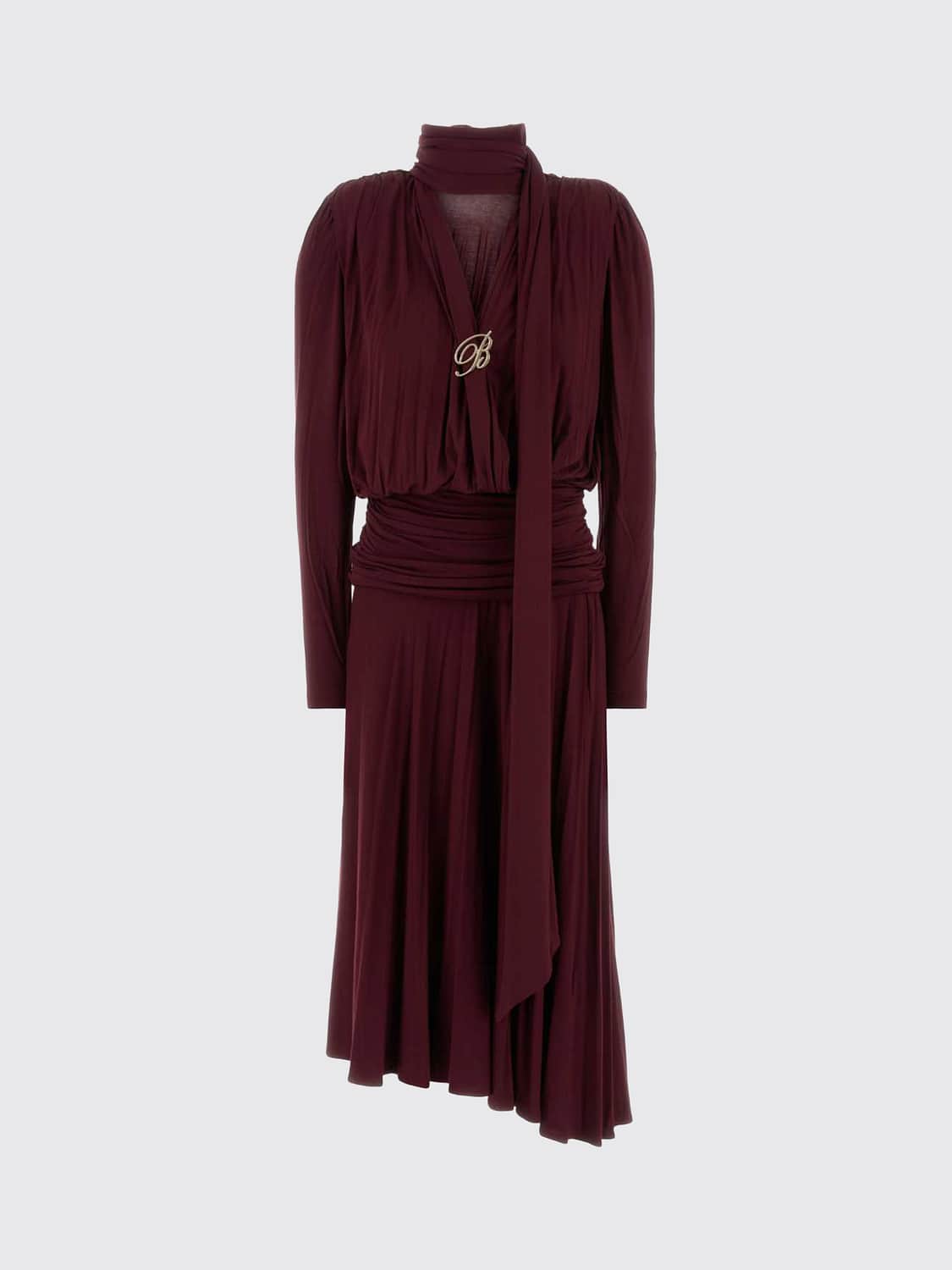 BLUMARINE ABITO: Abito midi asimmetrico Blumarine in viscosa stretch con collo a fusciacca, Rosso - Img 2