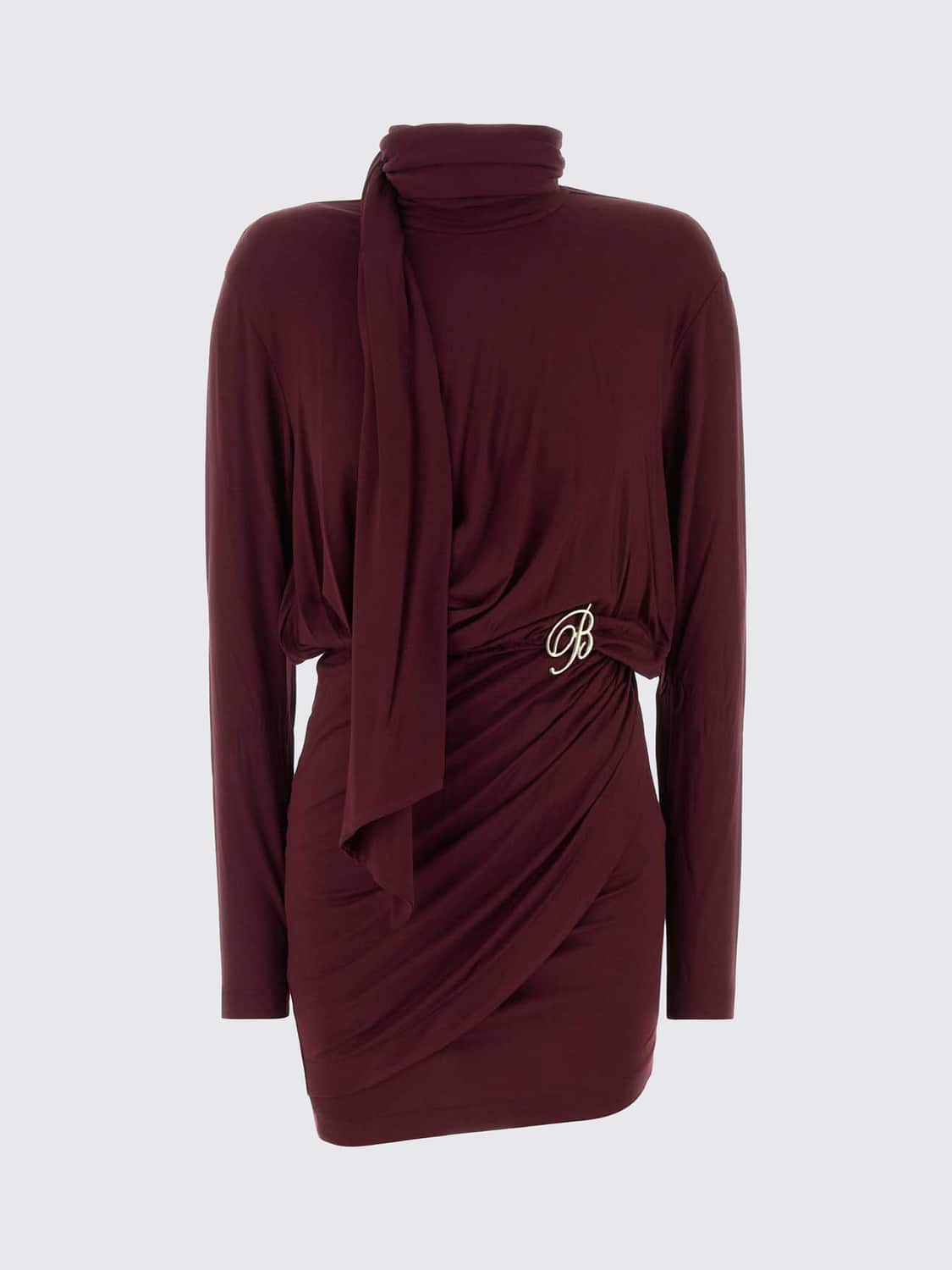BLUMARINE ABITO: Mini abito a tubino Blumarine in viscosa stretch con drappeggio e collo a fusciacca, Rosso - Img 2