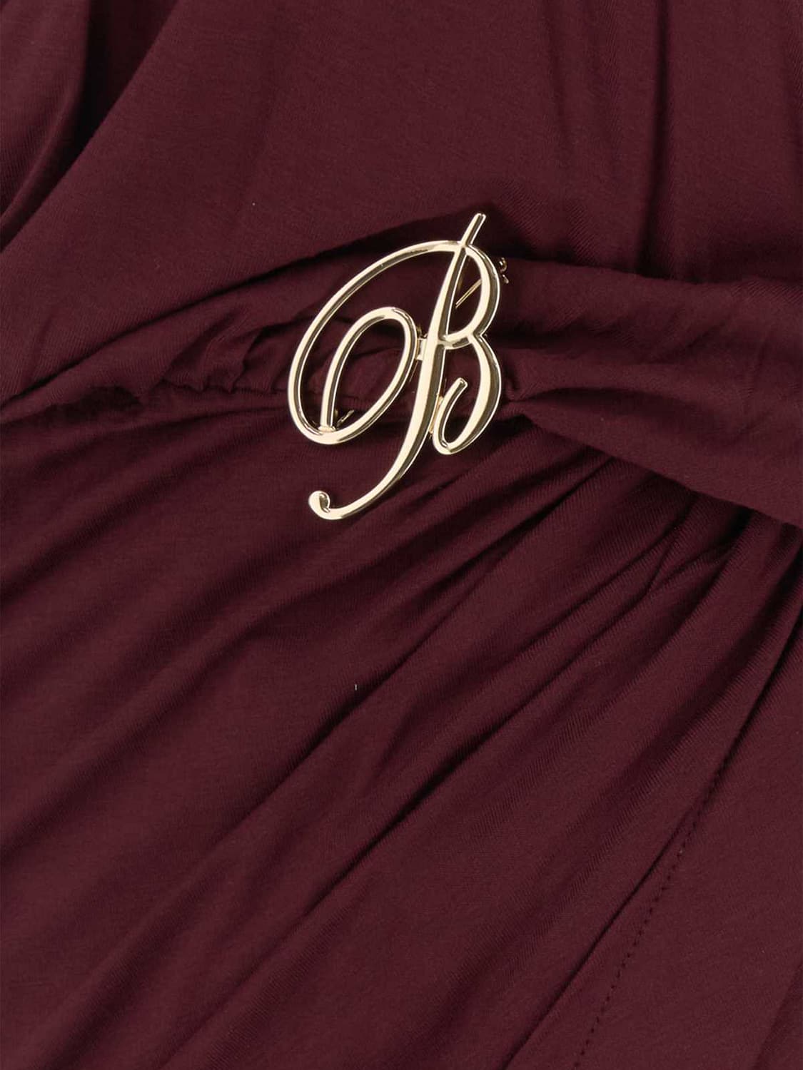 BLUMARINE ABITO: Mini abito a tubino Blumarine in viscosa stretch con drappeggio e collo a fusciacca, Rosso - Img 4