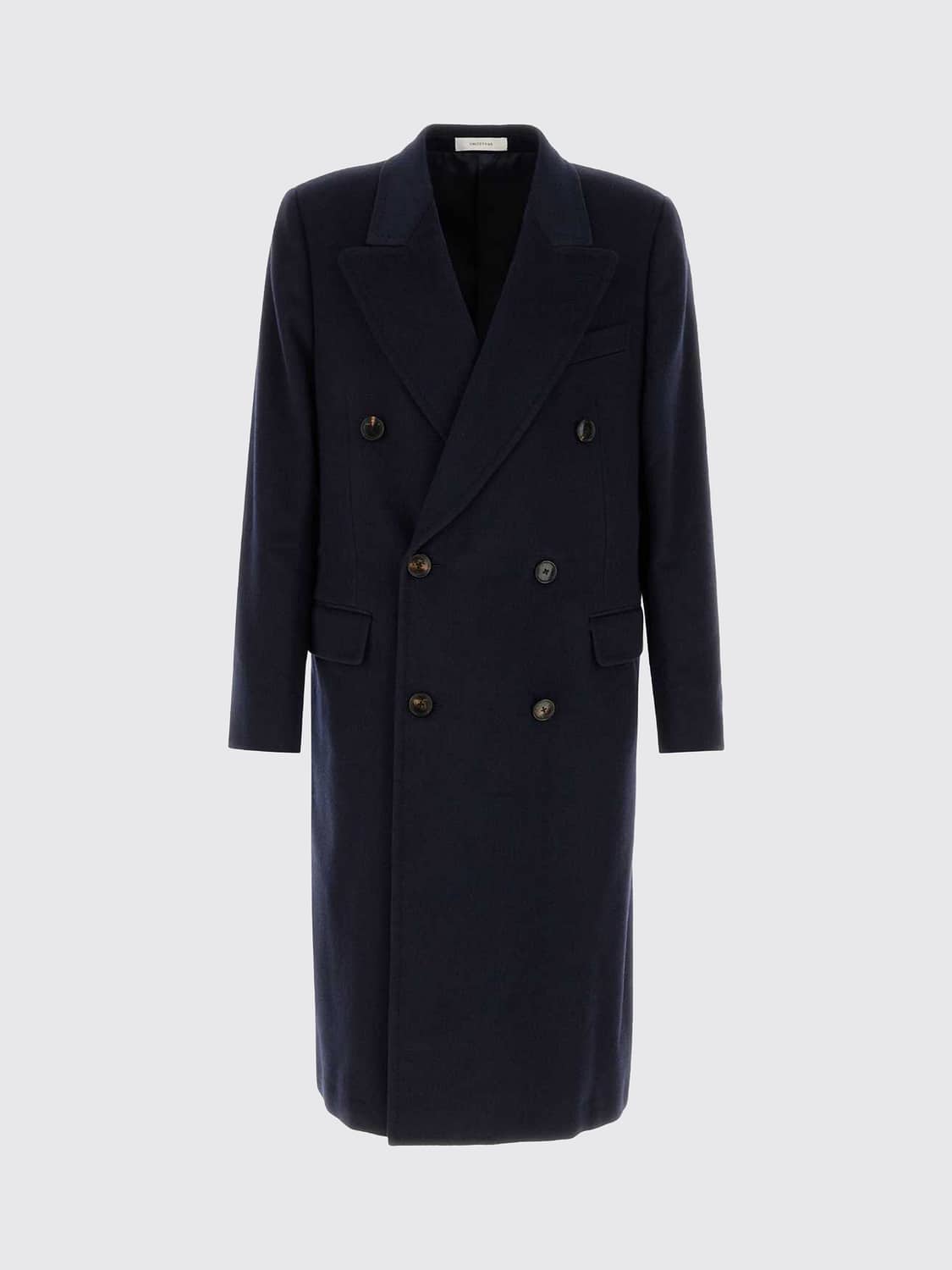 UMIT BENAN COAT: Umit Benan Long Double-Breasted Pure Cashmere Coat with Classic Lapels, Navy - Img 2