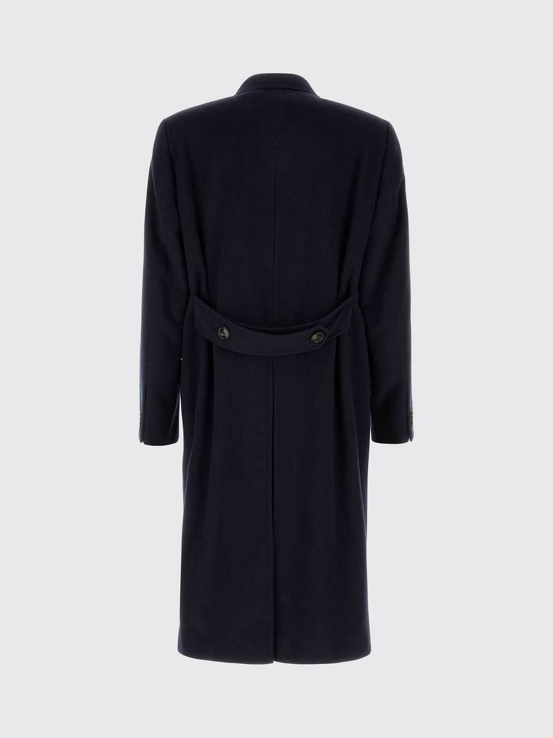 UMIT BENAN COAT: Umit Benan Long Double-Breasted Pure Cashmere Coat with Classic Lapels, Navy - Img 3