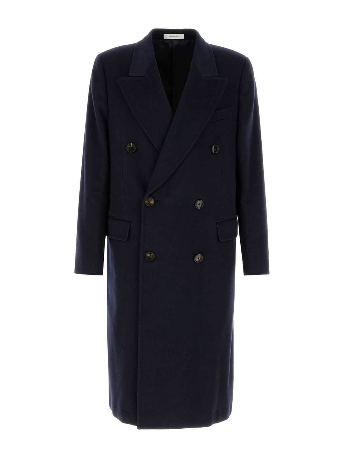 UMIT BENAN COAT: Umit Benan Long Double-Breasted Pure Cashmere Coat with Classic Lapels, Navy - Img 5