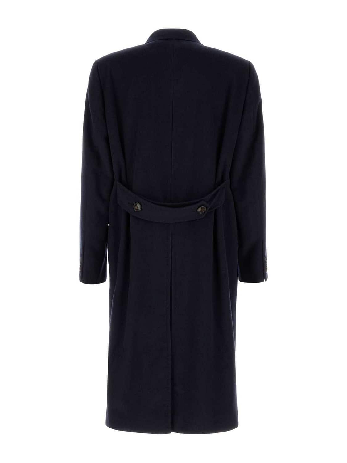 UMIT BENAN COAT: Umit Benan Long Double-Breasted Pure Cashmere Coat with Classic Lapels, Navy - Img 6
