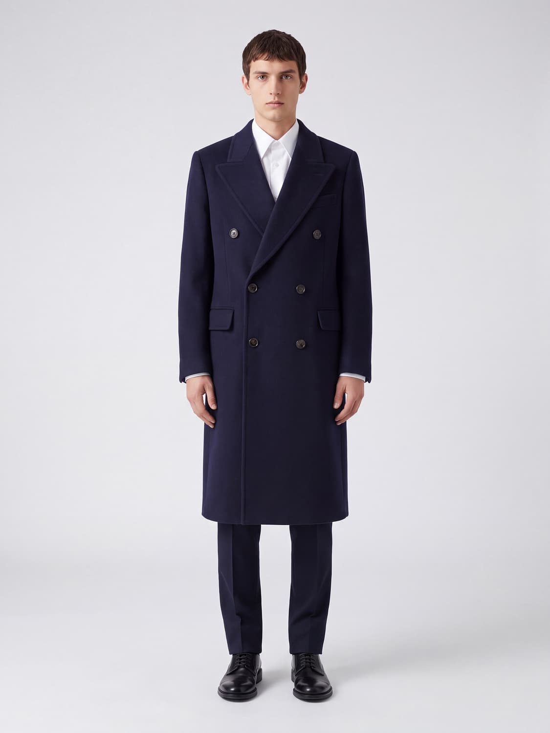 UMIT BENAN COAT: Umit Benan Long Double-Breasted Pure Cashmere Coat with Classic Lapels, Navy - Img 8