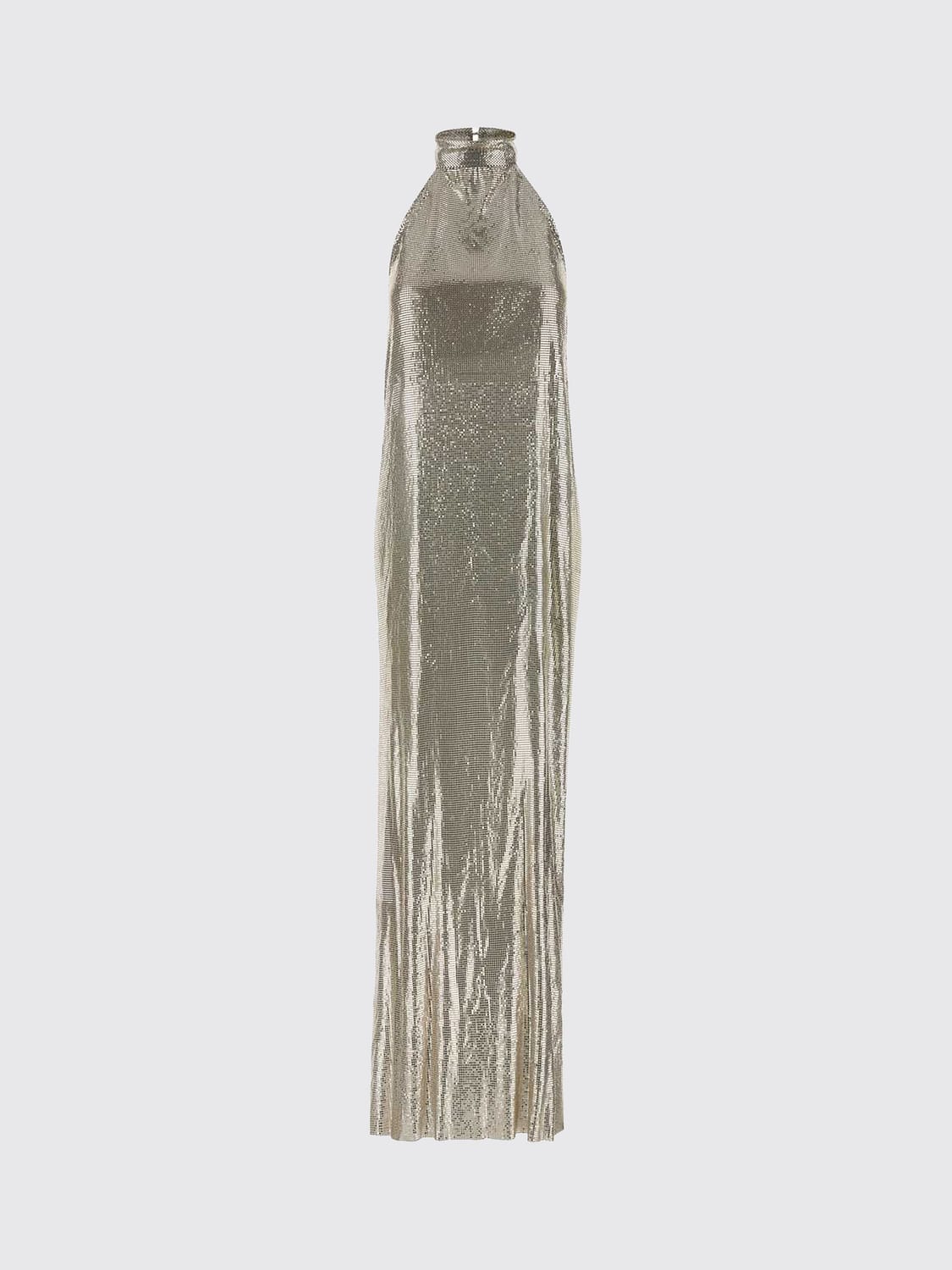 STELLA MCCARTNEY ABITO: Abito da sera lungo Stella McCartney in maglia metallica con scollo all'americana, Argento - Img 2