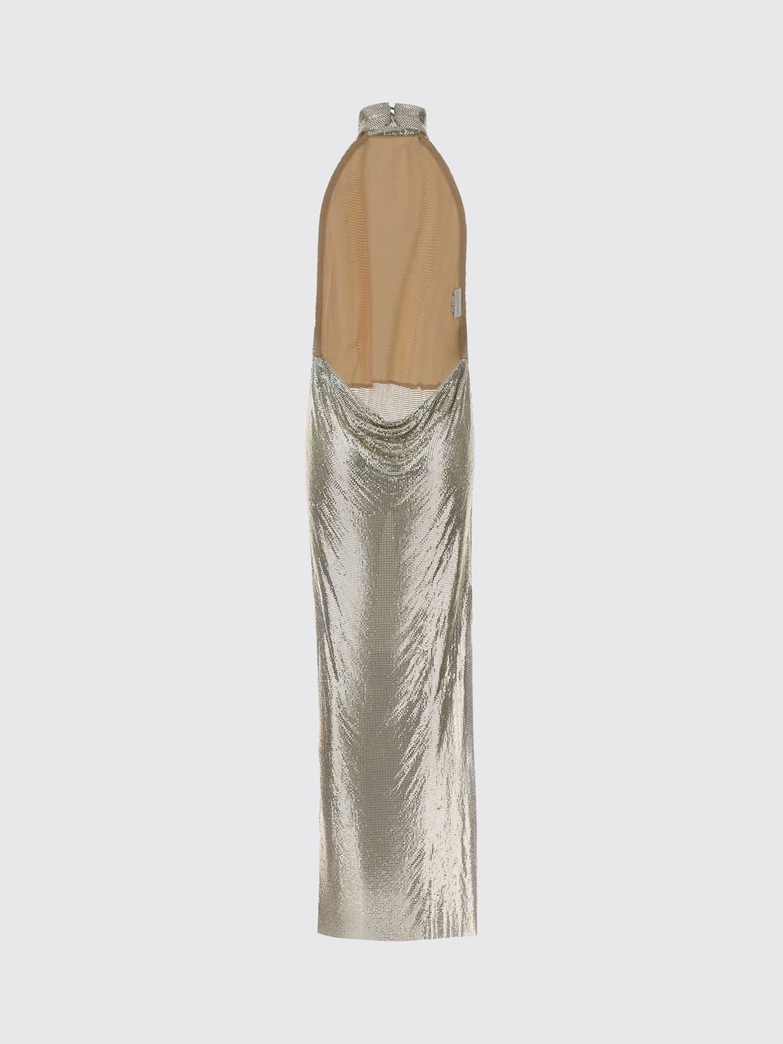 STELLA MCCARTNEY ABITO: Abito da sera lungo Stella McCartney in maglia metallica con scollo all'americana, Argento - Img 3