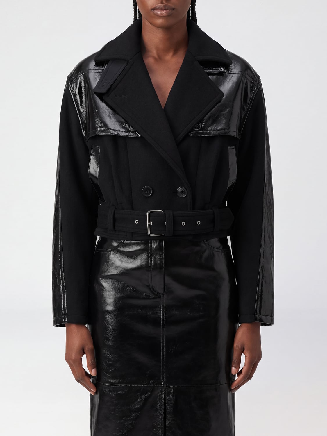 ISABEL MARANT GIACCA: Giacca biker Isabel Marant in misto lana e cashmere con cintura in vita, Nero - Img 1