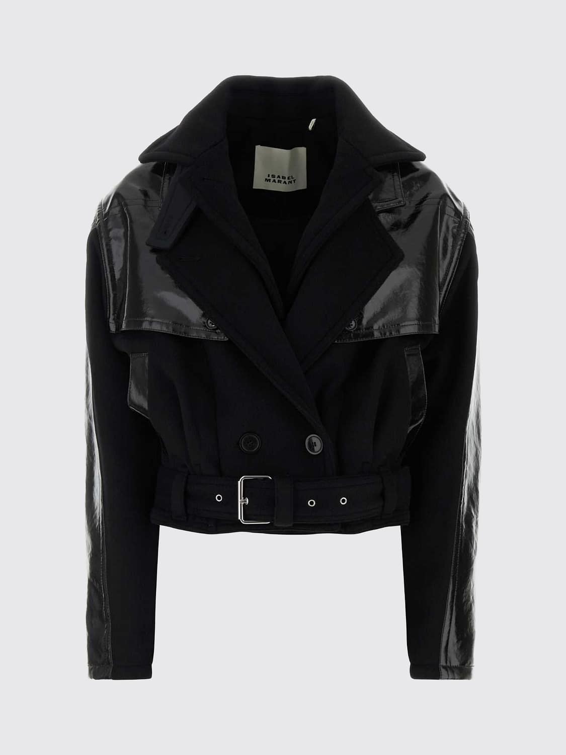 ISABEL MARANT GIACCA: Giacca biker Isabel Marant in misto lana e cashmere con cintura in vita, Nero - Img 2