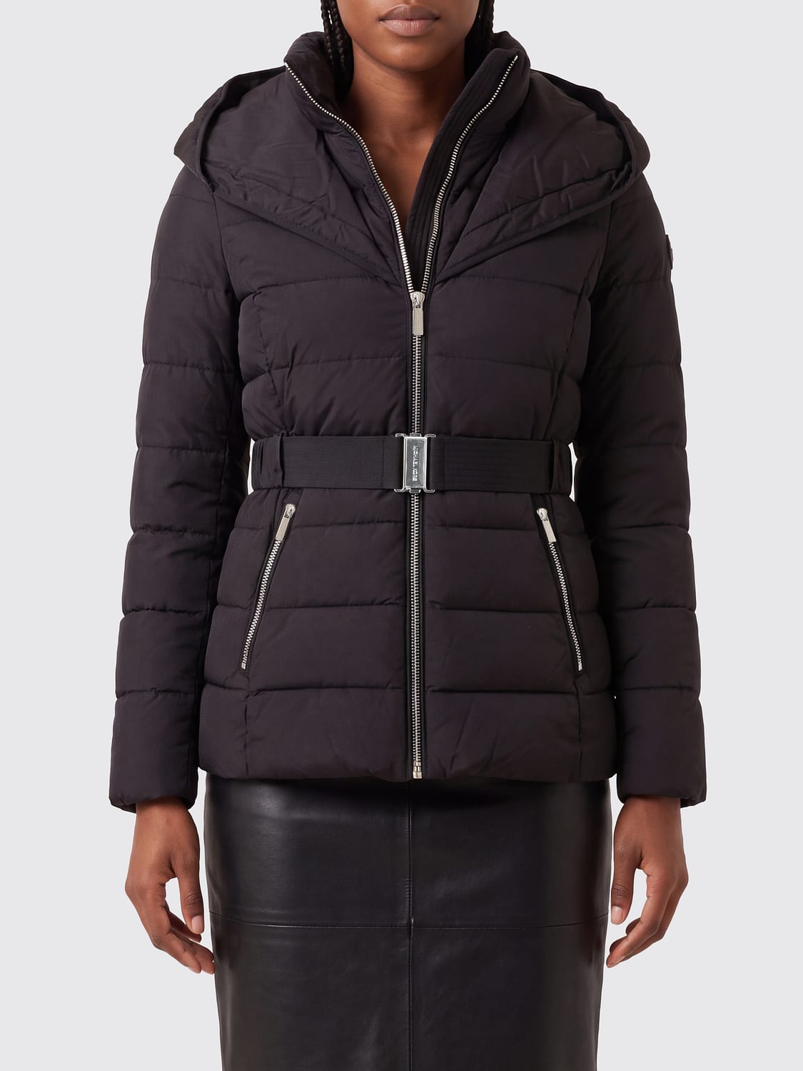 MICHAEL KORS JACKE: Kurze gesteppte Daunenjacke von Michael Kors mit Gürtel und Kapuze, Schwarz - Img 1