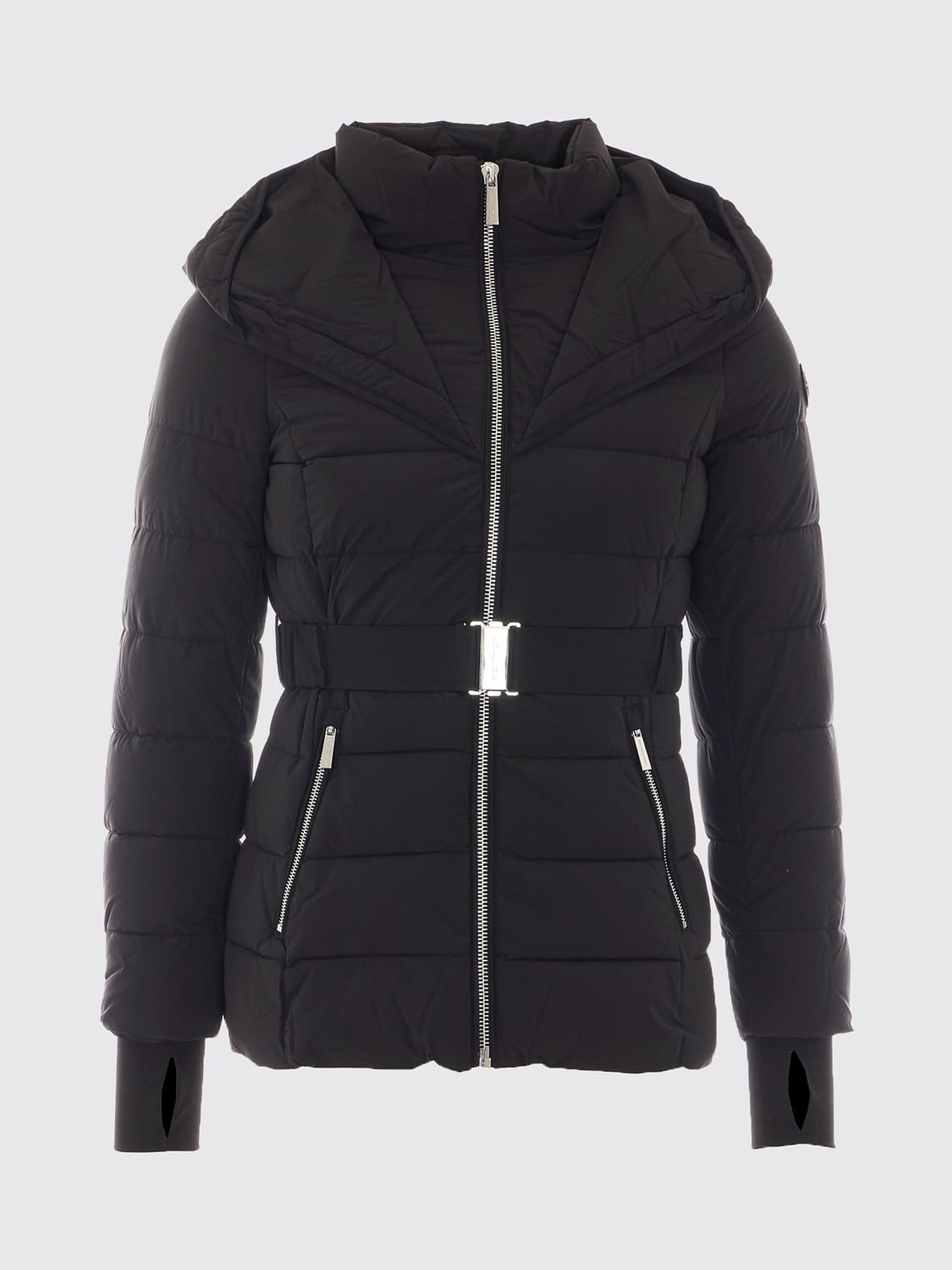 MICHAEL KORS JACKE: Kurze gesteppte Daunenjacke von Michael Kors mit Gürtel und Kapuze, Schwarz - Img 2