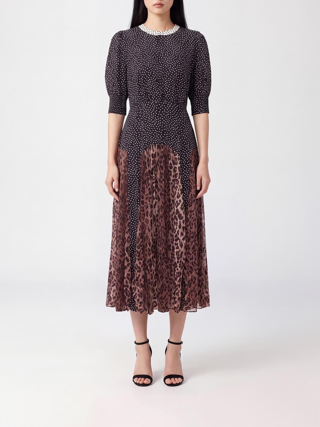 RIXO LONDON VESTIDO: Vestido midi evasé Rixo London con estampado de lunares y mangas globo, Fantasía - Img 1