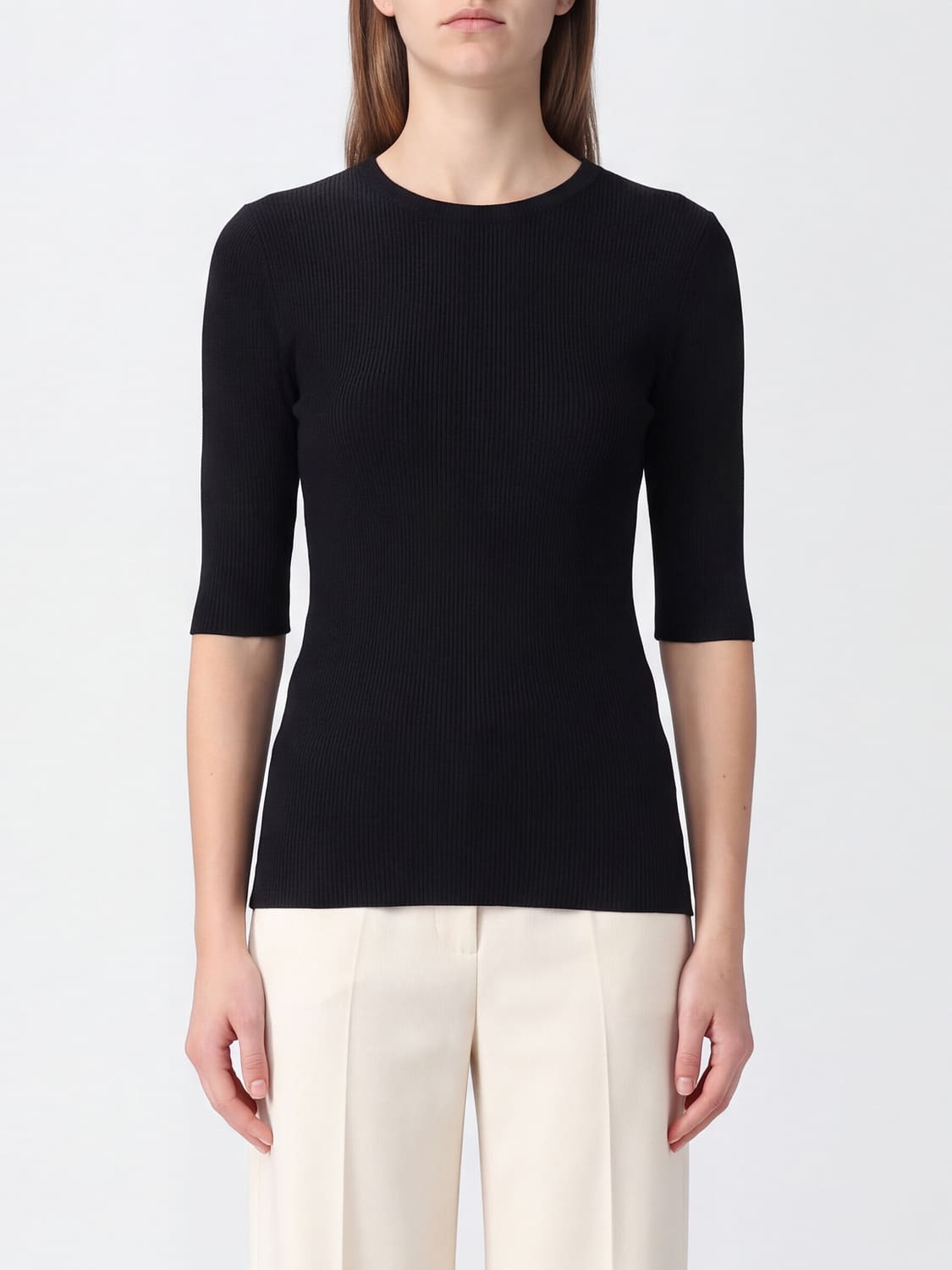 TOTEME TOP: Top de manga corta Toteme en mezcla de viscosa con corte slim fit, Negro - Img 1