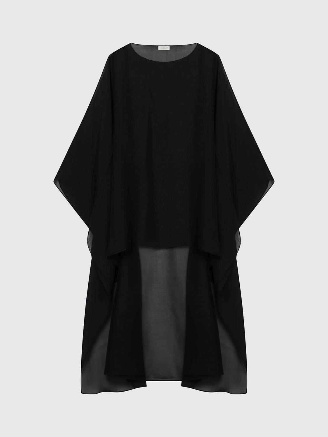 ALMADA LABEL TOP: Asymmetrisches Chiffon-Top von Almada Label mit langen Ärmeln und Rundhalsausschnitt, Schwarz - Img 2