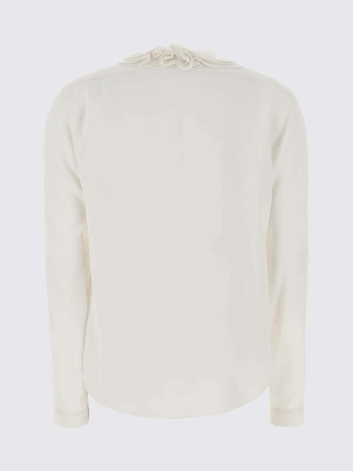 ALBERTA FERRETTI TOP: Blusa transparente Alberta Ferretti de viscosa con bordados y volantes, Marfil - Img 3