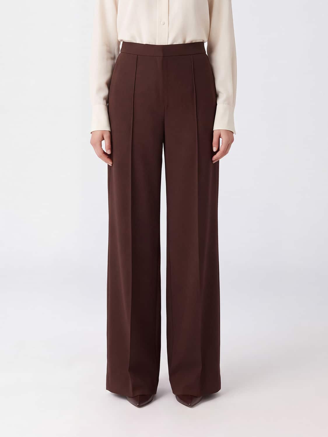 TALLER MARMO HOSE: Weit geschnittene Palazzo-Hose von Taller Marmo aus Crêpe mit hoher Taille, Braun - Img 1