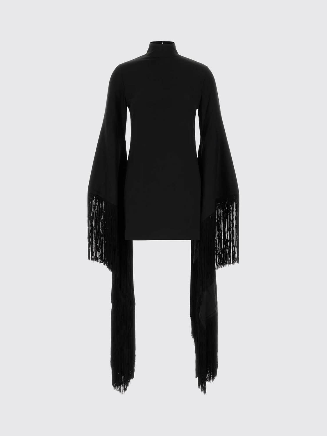 TALLER MARMO VESTIDO: Minivestido asimétrico Taller Marmo de cuello alto con detalles de flecos, Negro - Img 2
