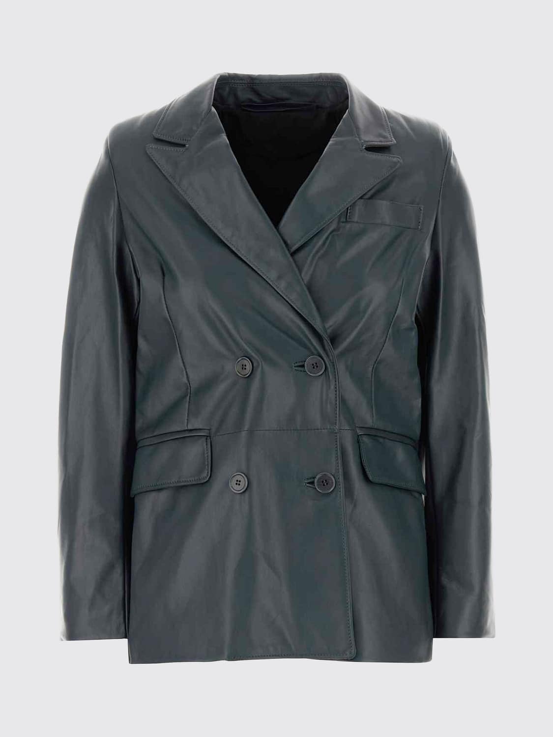 SALVATORE SANTORO GIACCA: Blazer doppiopetto Salvatore Santoro in pura pelle con revers a lancia, Grigio - Img 2