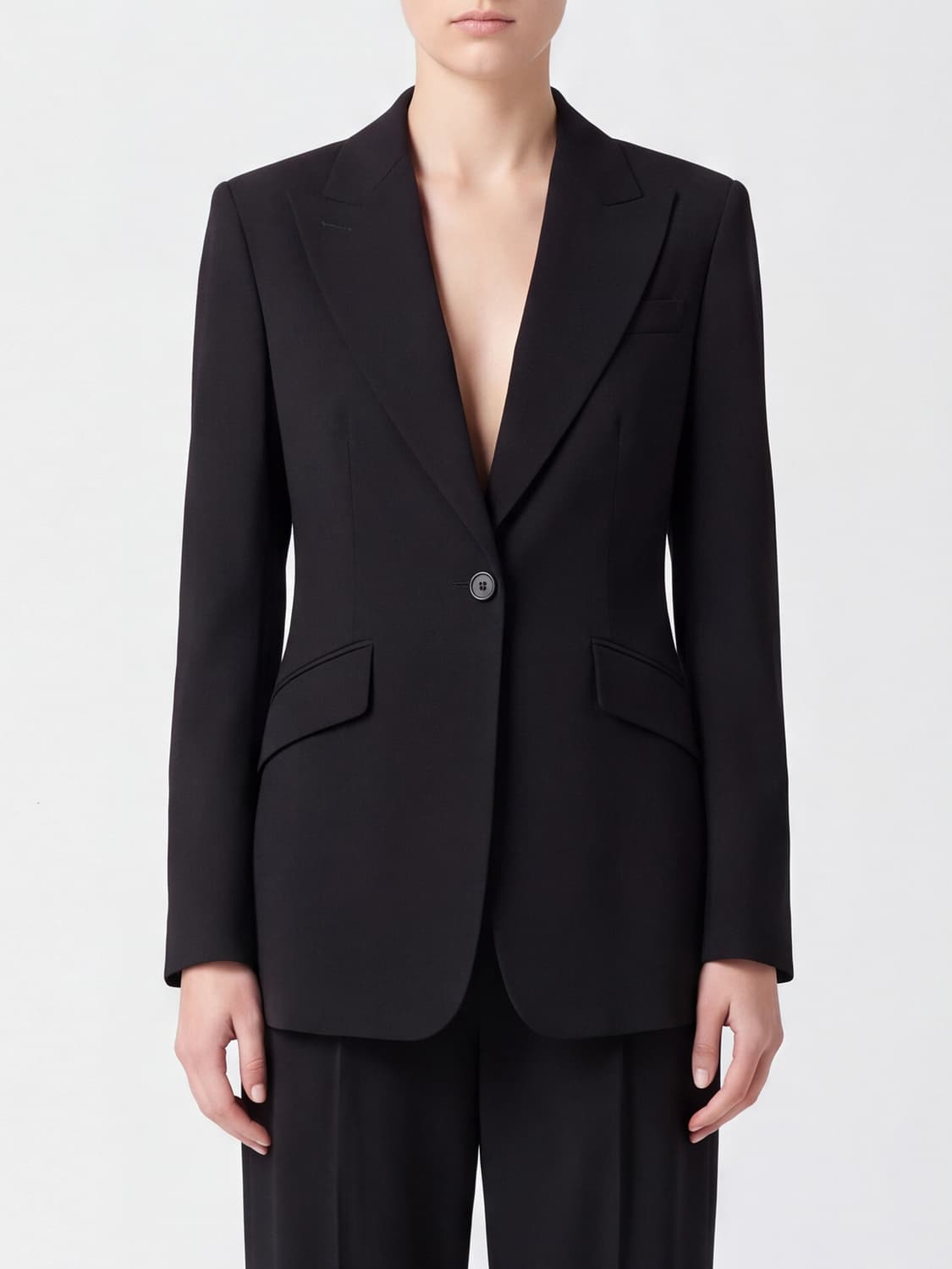 MAX MARA JACKET: Max Mara Single-Breasted Blazer with One-Button Closure and Peak Lapels, Black - Img 1