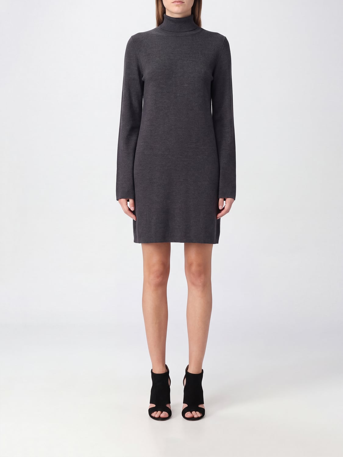 SEMICOUTURE VESTIDO: Minivestido de punto Semicouture de mezcla de lana con cuello alto y corte slim, Gris - Img 1