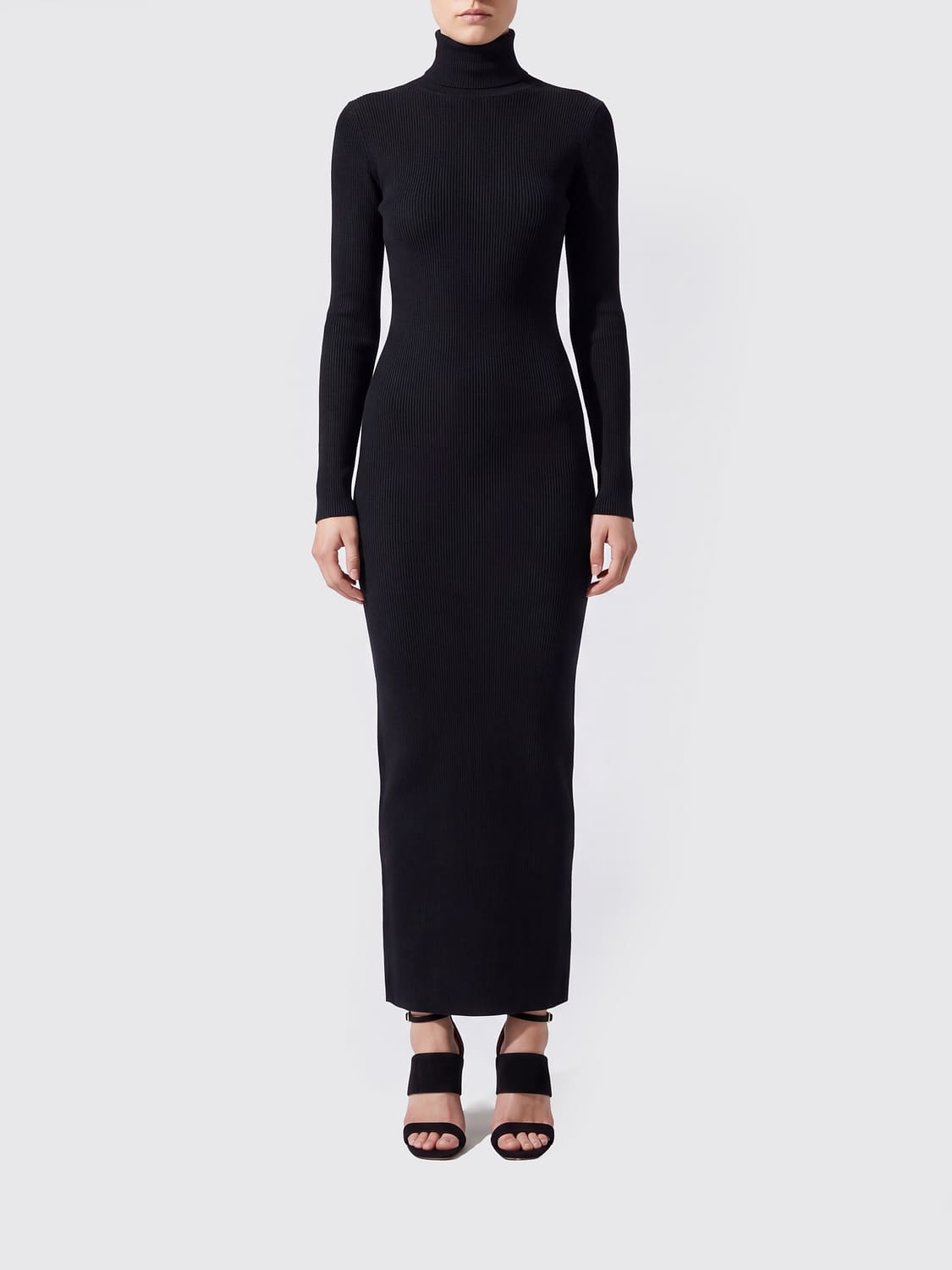 SEMICOUTURE VESTIDO: Vestido largo de punto Semicouture de pura lana merina con cuello alto y corte slim, Negro - Img 1
