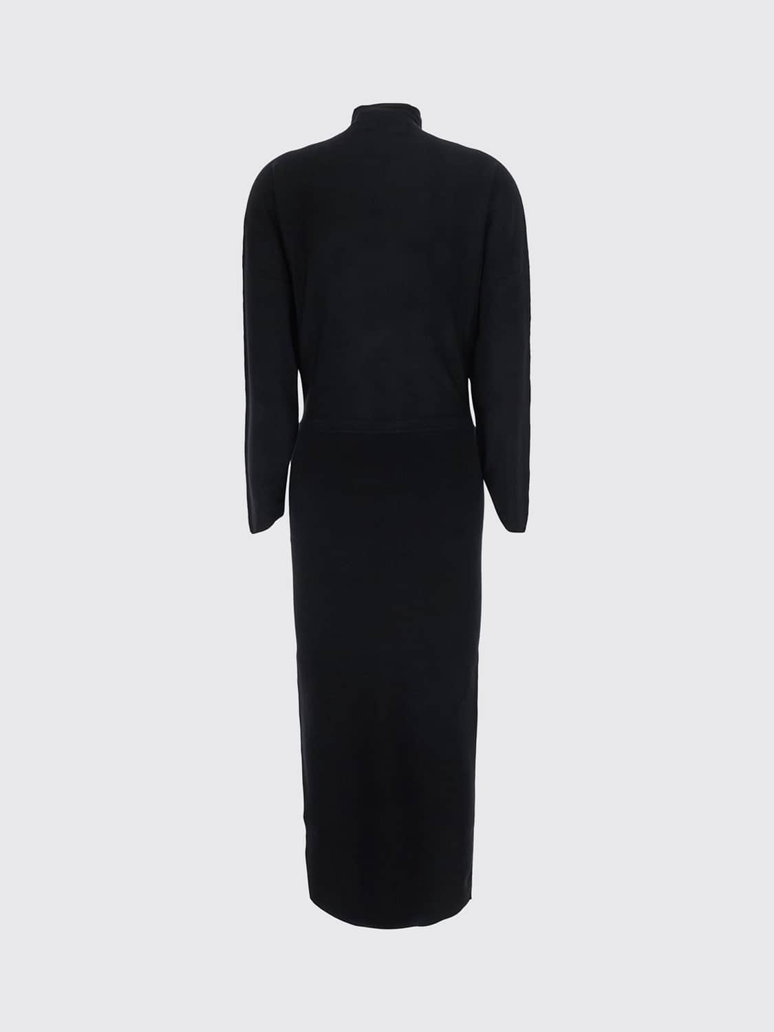 SEMICOUTURE VESTIDO: Vestido largo de punto Semicouture de pura lana merina con cuello alto y corte slim, Negro - Img 3