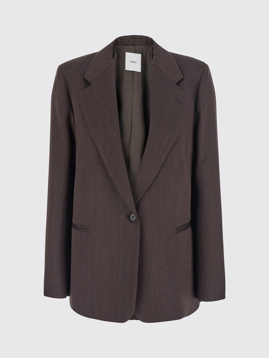 GRIFONI JACKET: Grifoni Single-Breasted Wool Blend Blazer with One-Button Closure, Dark - Img 2