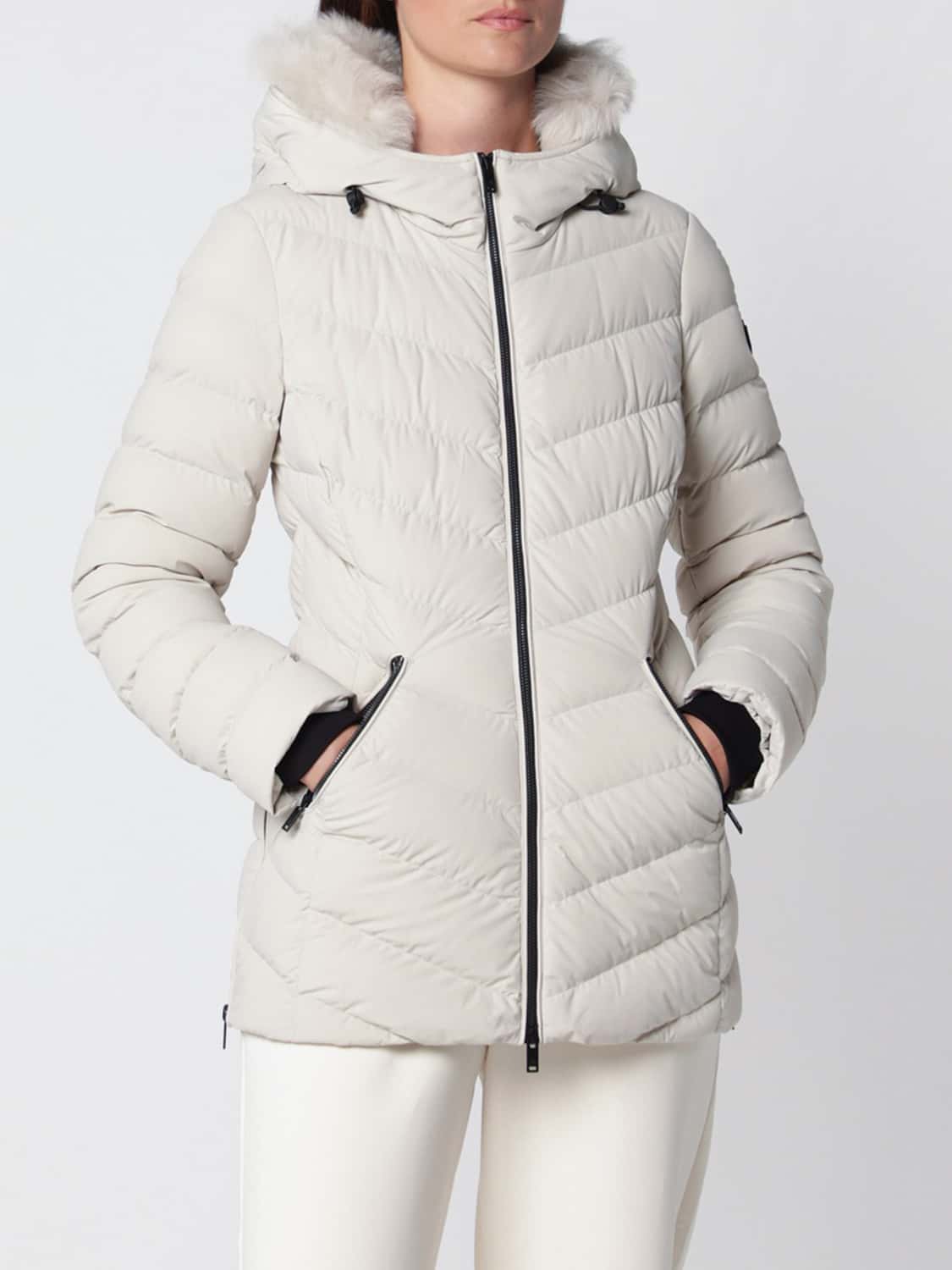 MOOSE KNUCKLES GIACCA: Piumino Roselawn Moose Knuckles slim fit in nylon con cappuccio in shearling, Ghiaccio - Img 1