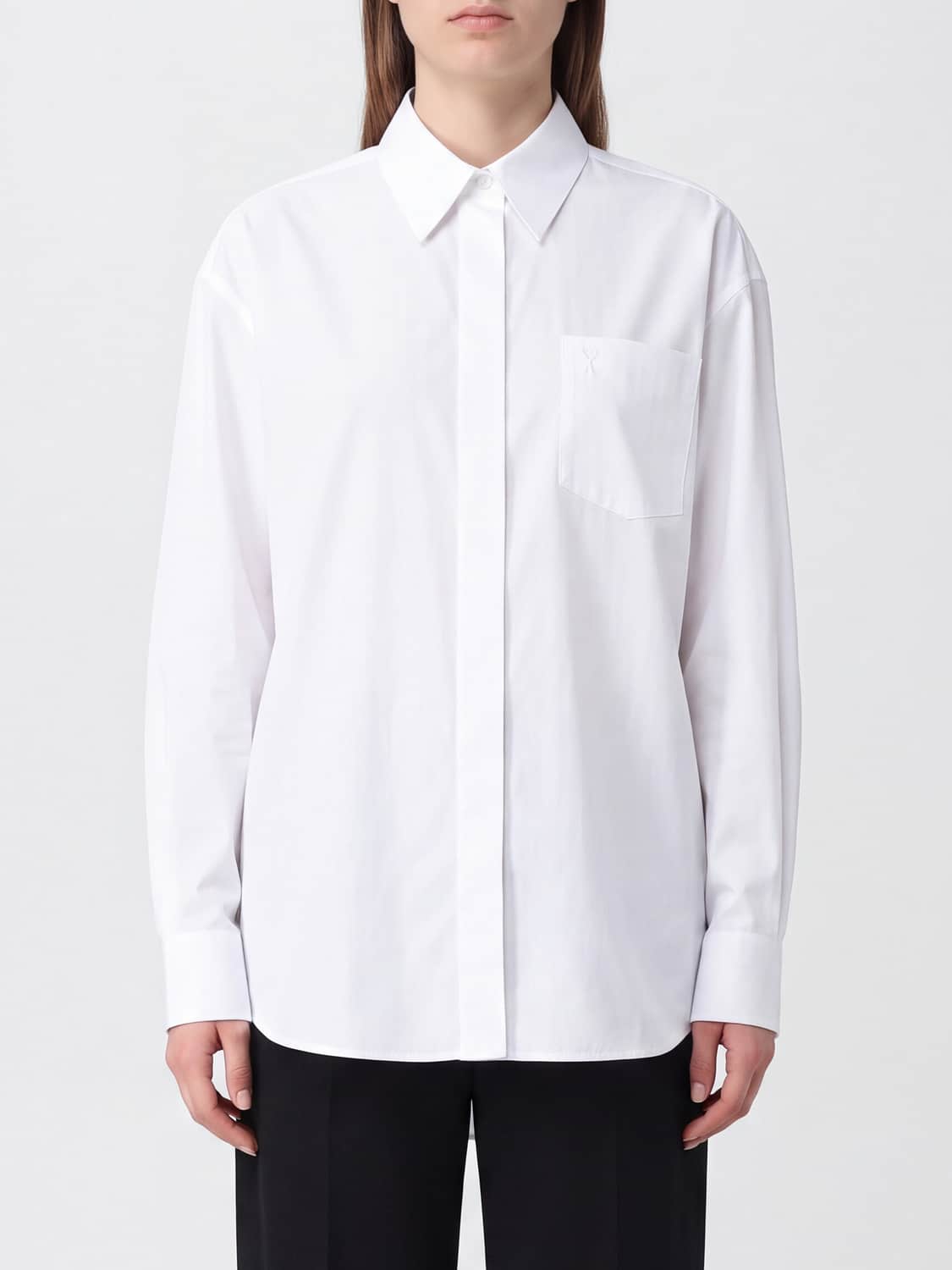 AMI PARIS CAMICIA: Camicia Ami Paris in popeline di cotone con abbottonatura a scomparsa, Bianco - Img 1